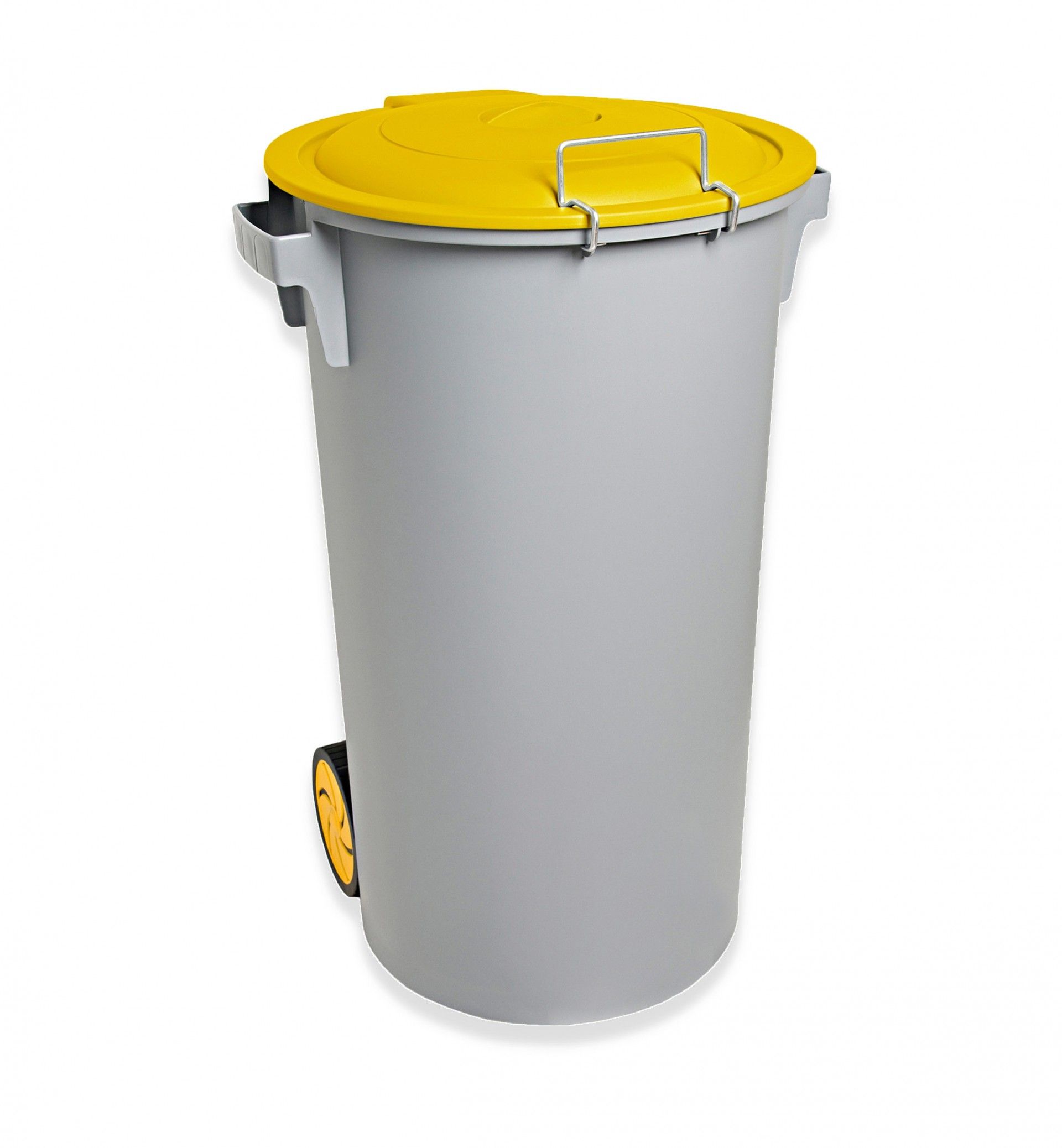 Contentor Eco Cinzento com Pedal Rodas e Tampa Amarelo 80l 48X50X80cm