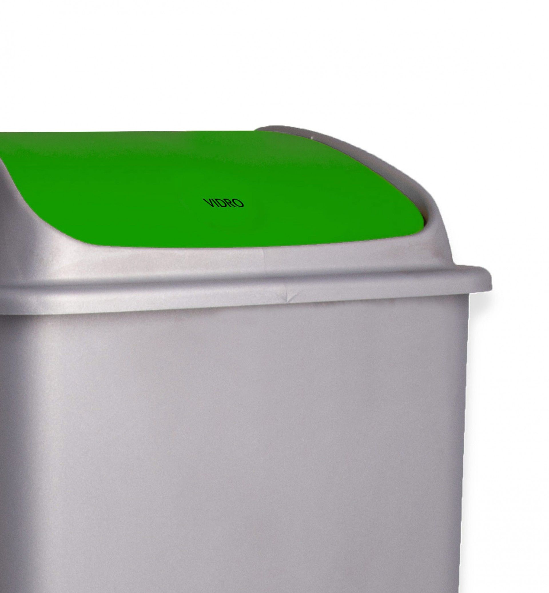 Balde Eco Cinzento com Tampa Basculante Verde 26l 30X36X51cm