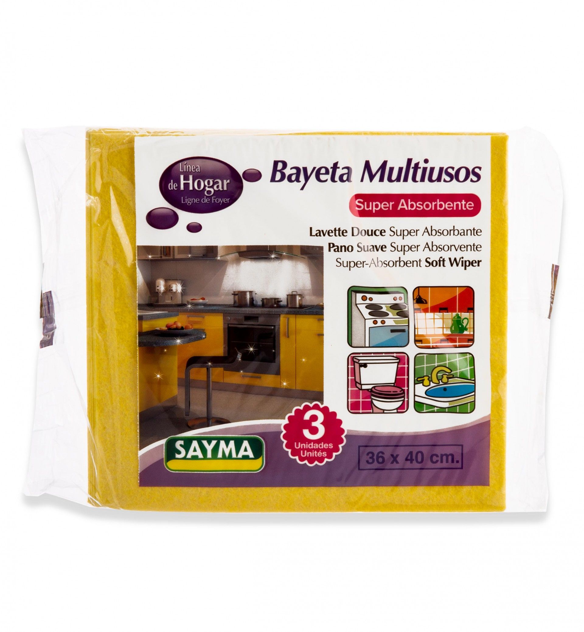 Pano Absorvente Sayma Amarelo 36X40cm Pack 3