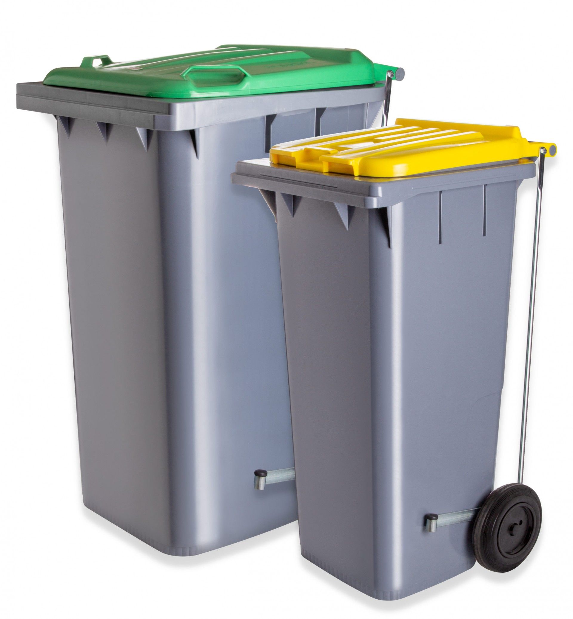 Contentor Eco Cinza com Pedal e Rodas Tampa Amarelo 120l 55.5X47X90.5cm