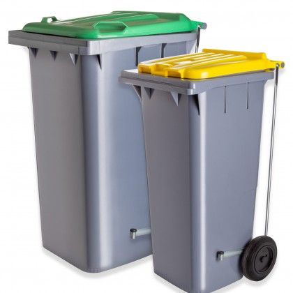 Contentor Eco Cinza com Pedal e Rodas Tampa Amarela 240l 73.5X58X100cm
