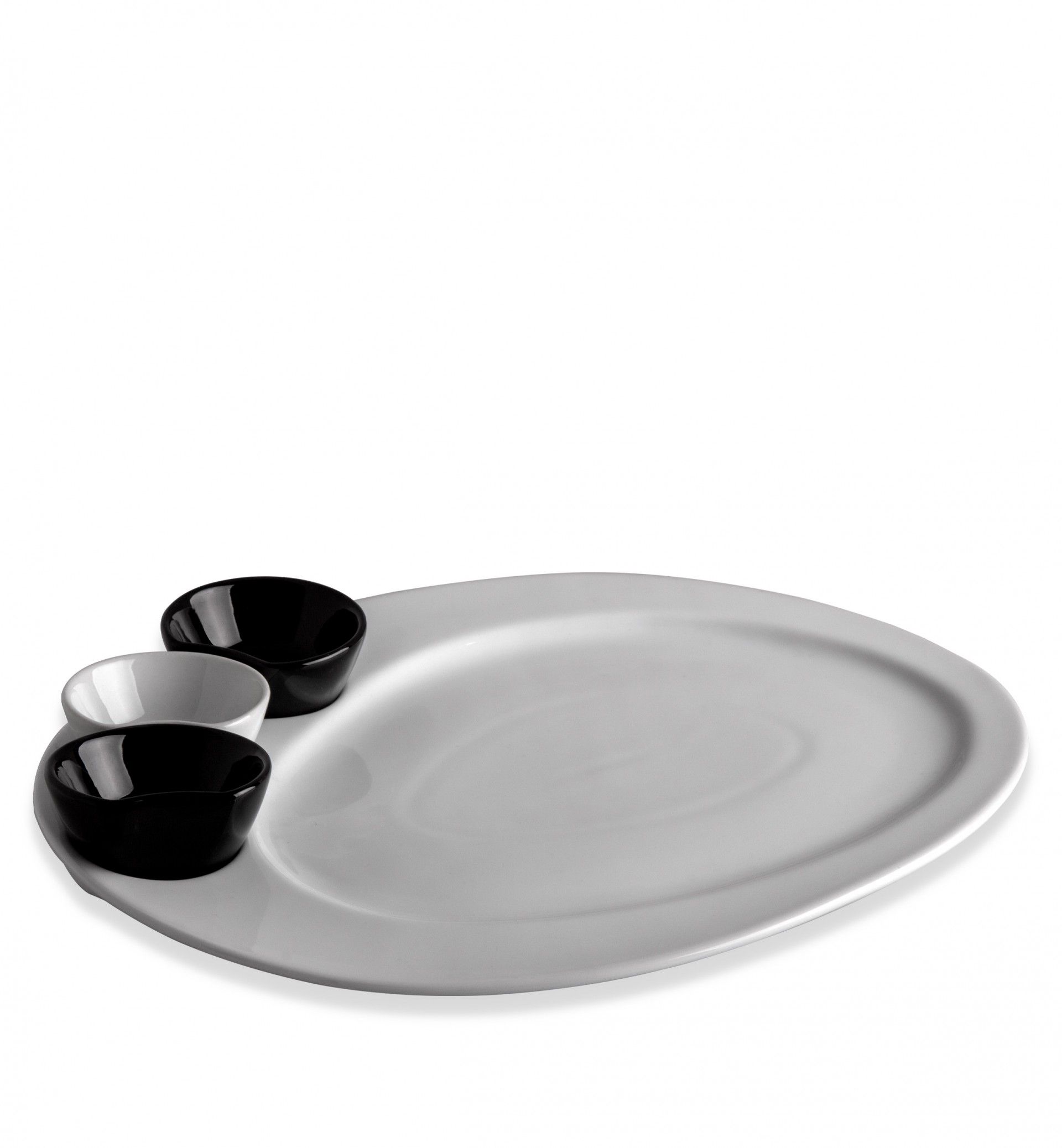 Prato Porcelana Four + 3 Taças Branco 34X28X2cm