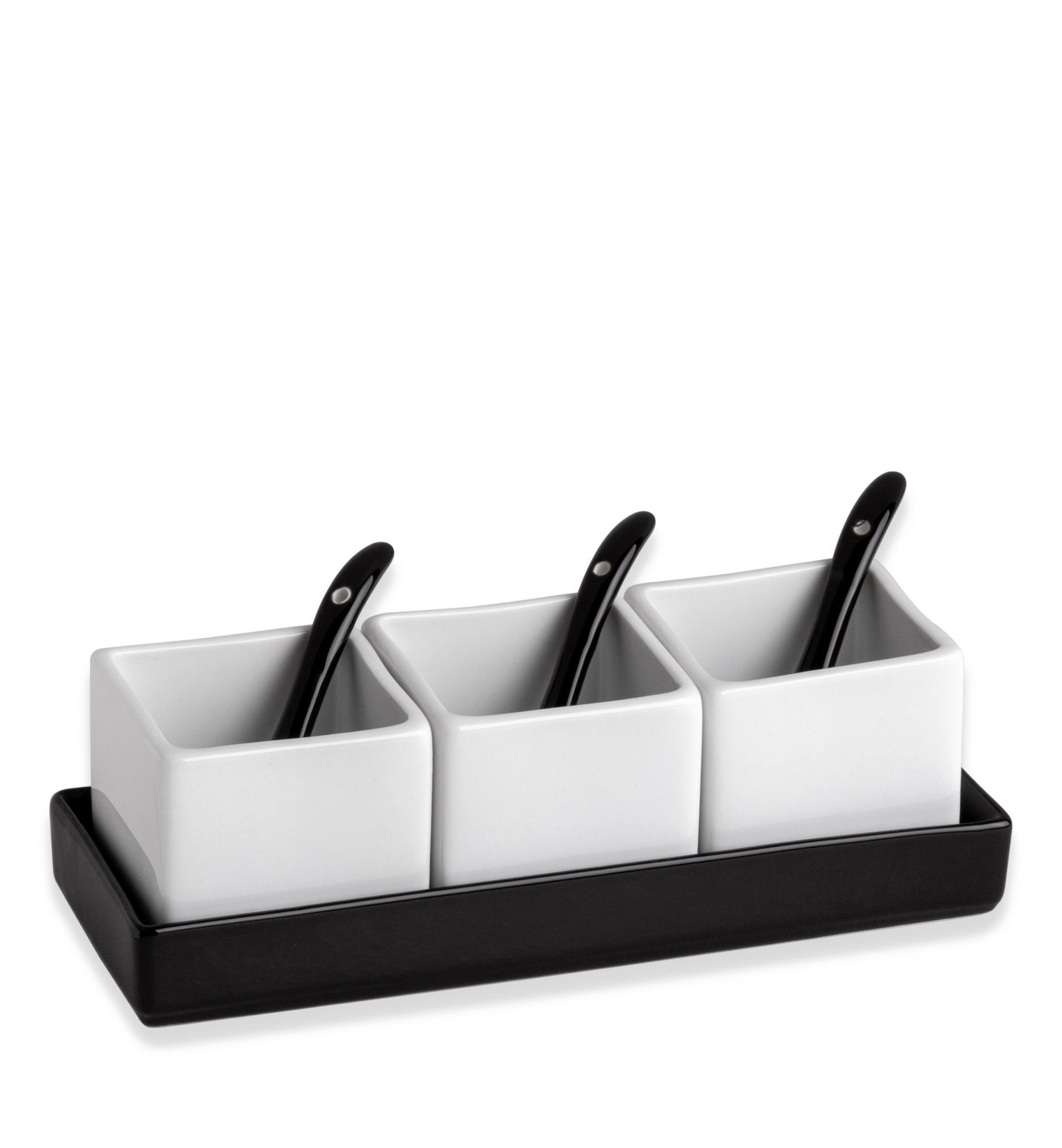 Base com 3 Taças + Colher Porcelana Ming Branco 5X5X4cm