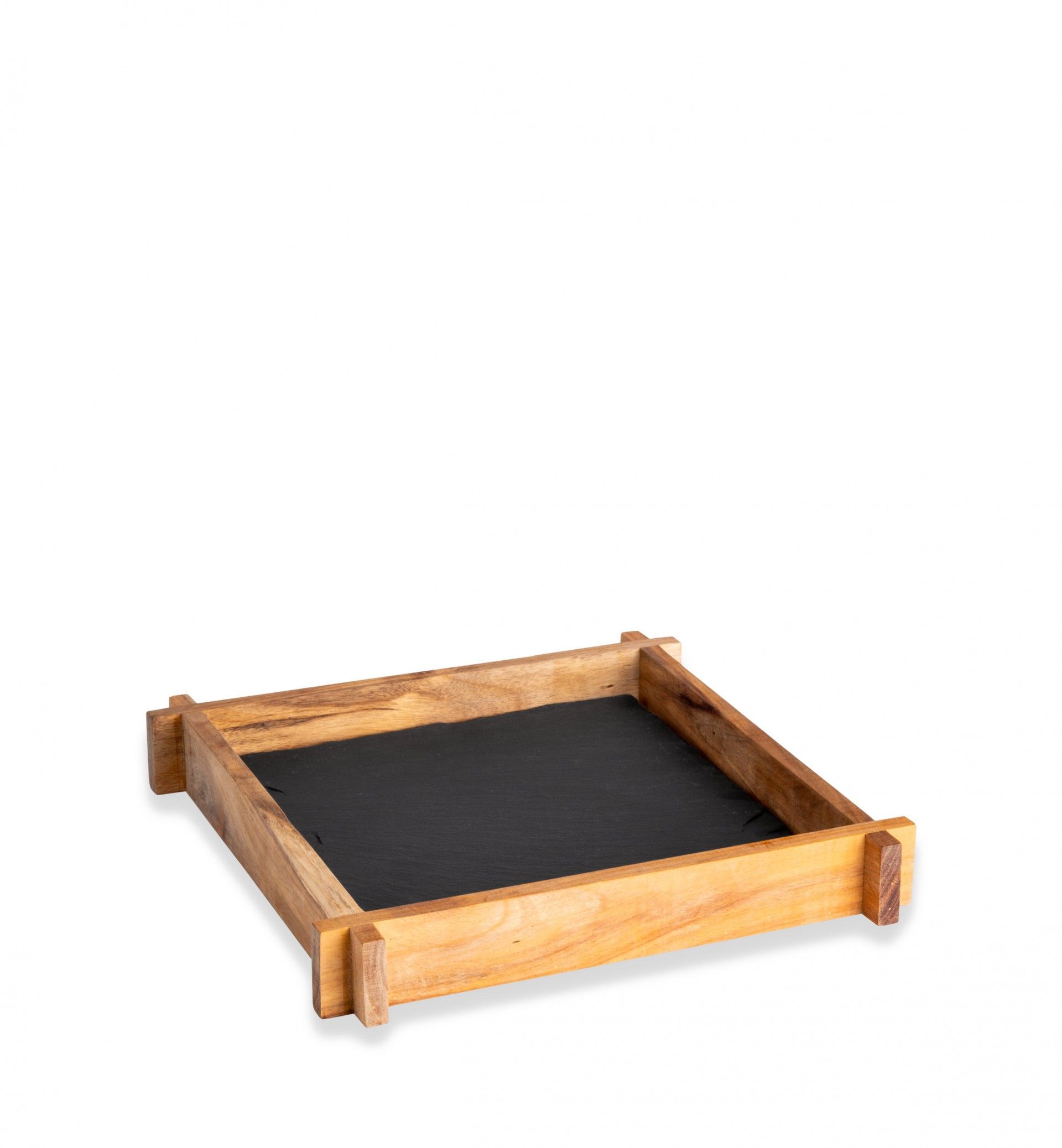 Suporte Acácia + Base Ardósia Soft-Africa Preto 27.5X27.5X4cm