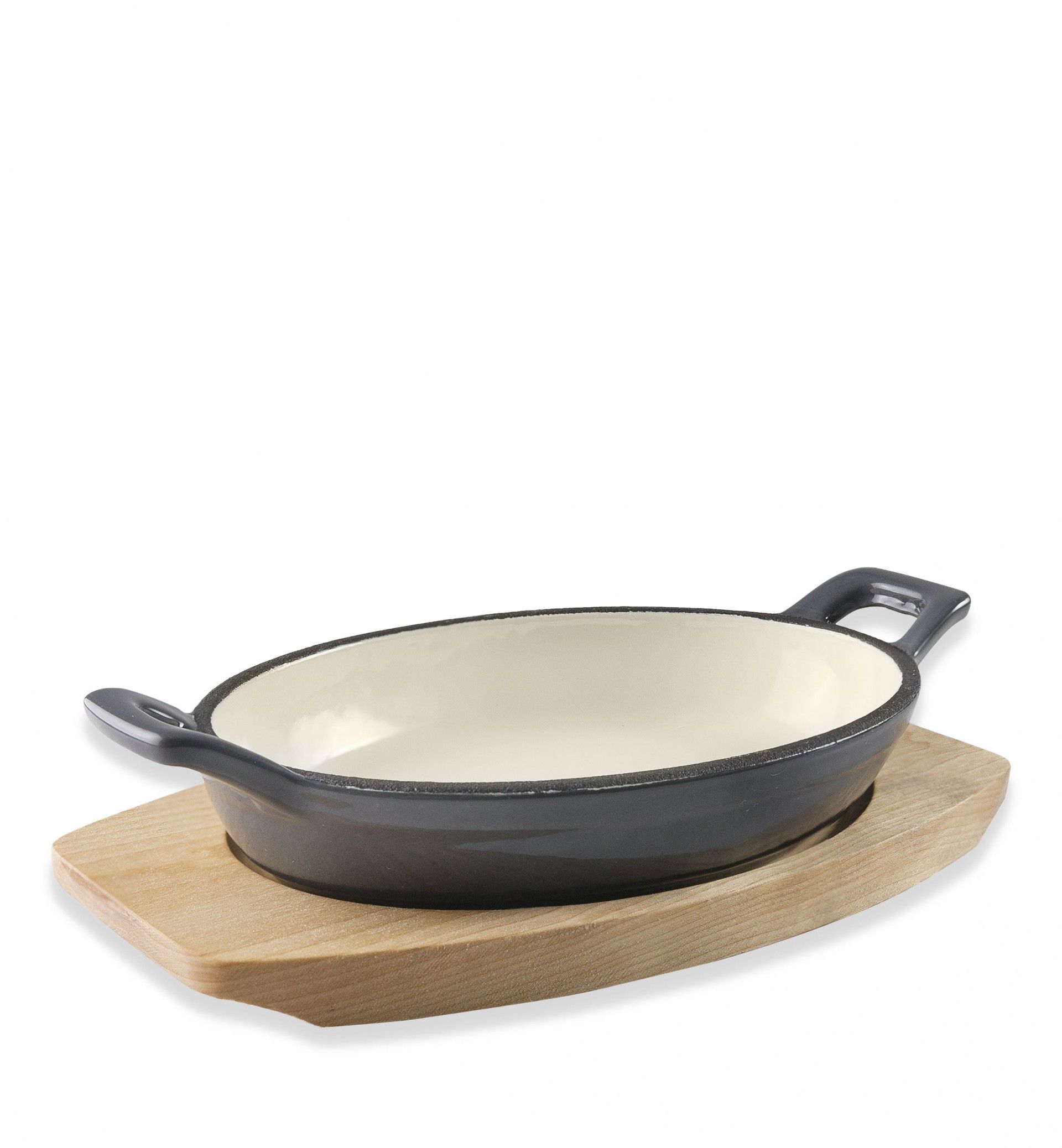 Caçarola Ferro Fundido Grey com Base Madeira Oval 250ml 17.5X12.5cm