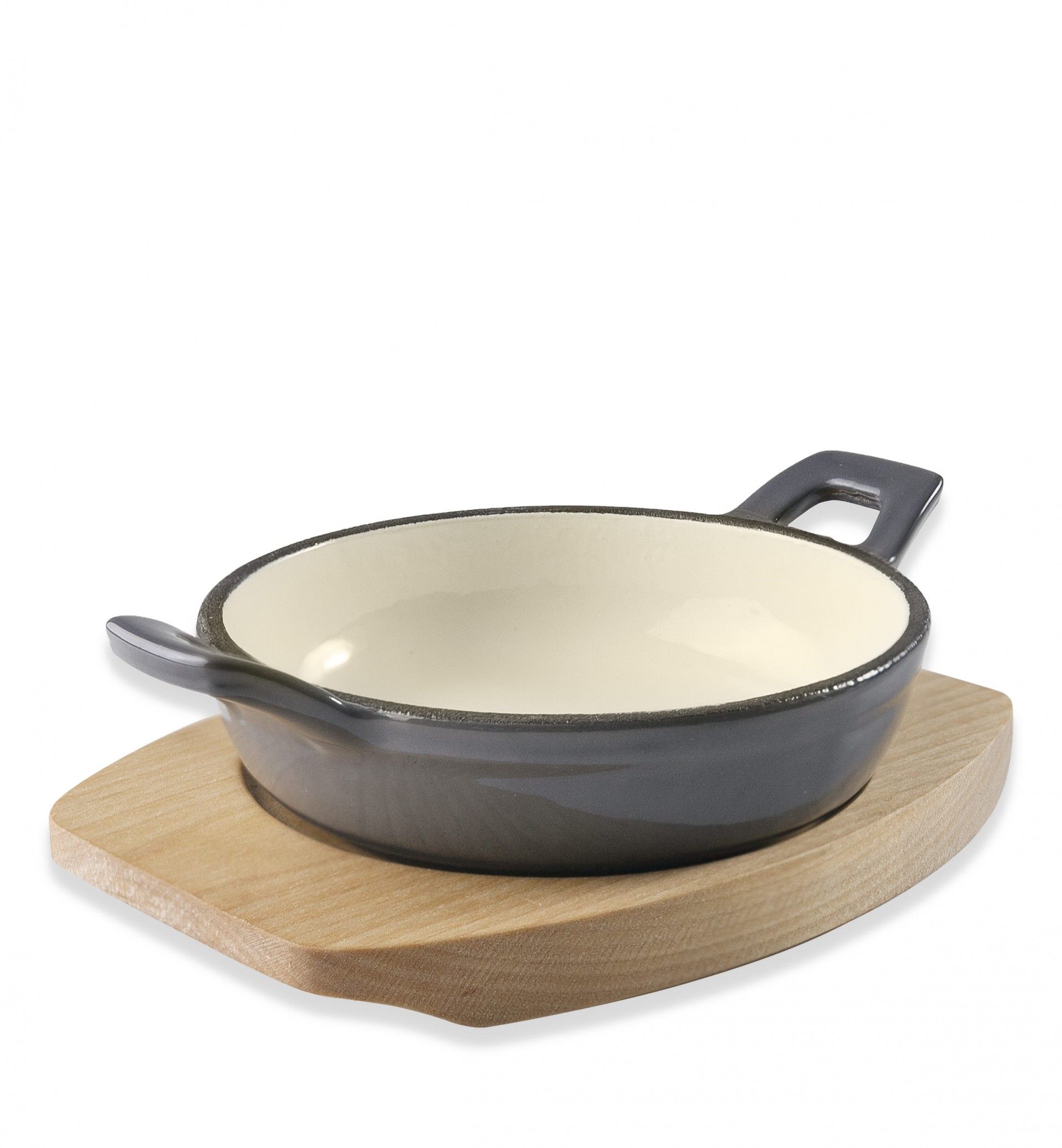 Caçarola Ferro Fundido Grey com Base Madeira Redonda 200ml 12cm