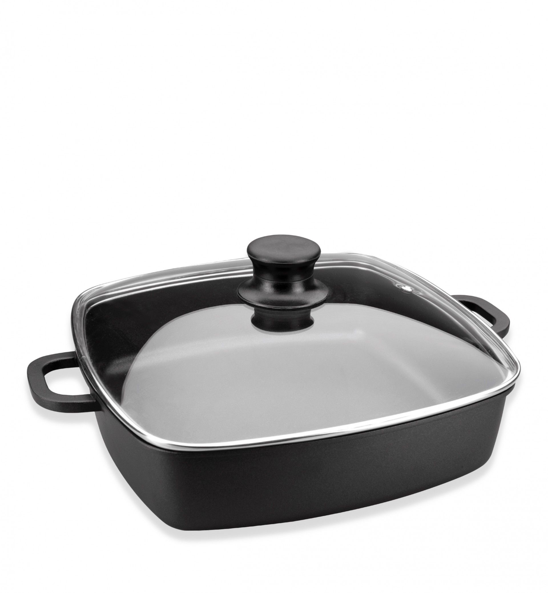 Caçarola Alumínio Forte Tampa Vidro Quadrada 28X28X12cm