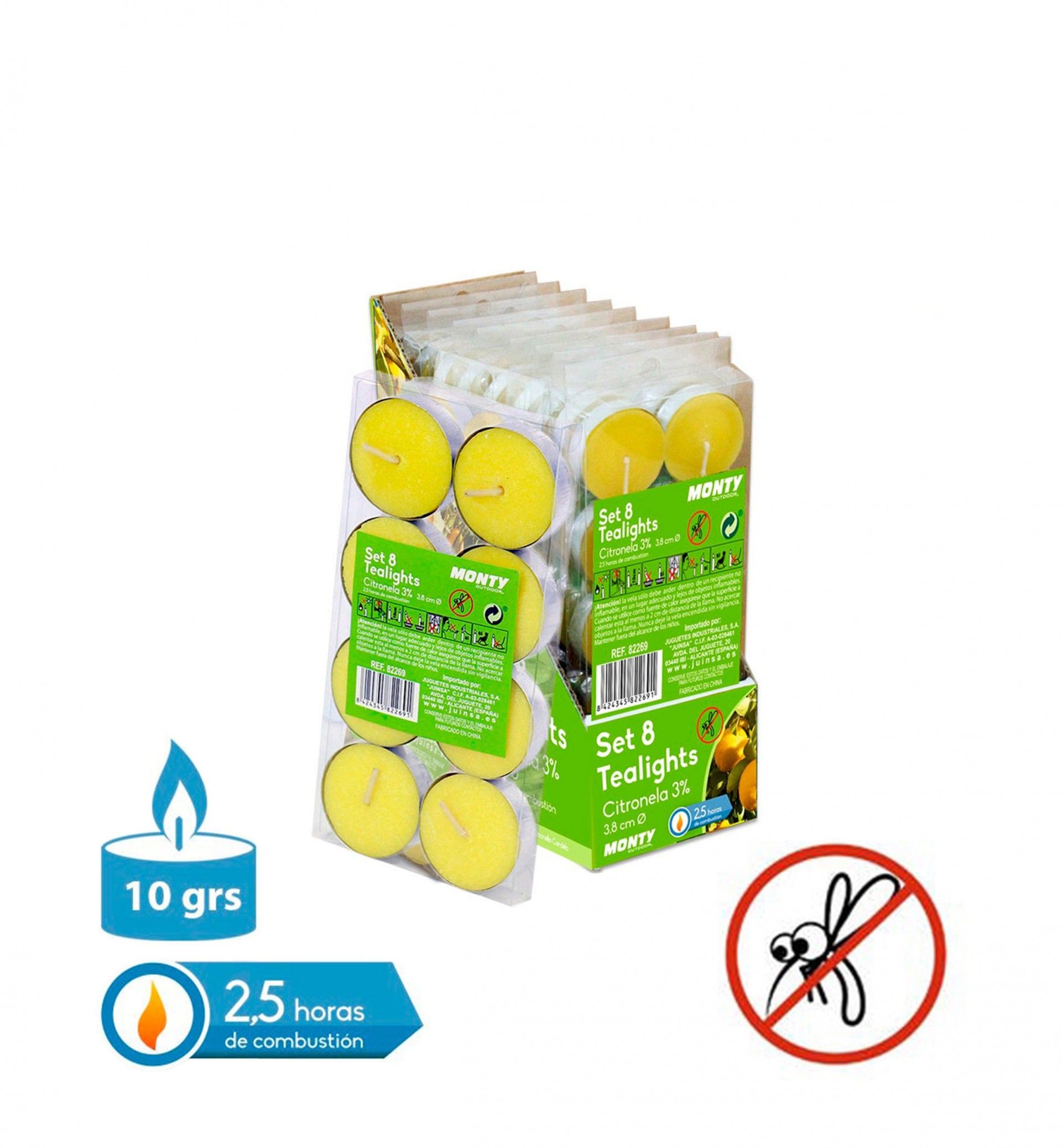 Tealights Citronela 2.5H 10gr 3.8X1.1cm Pack 8