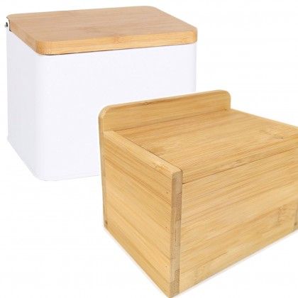 Saleiro Metal Tampa Bambu 14X11X11CM