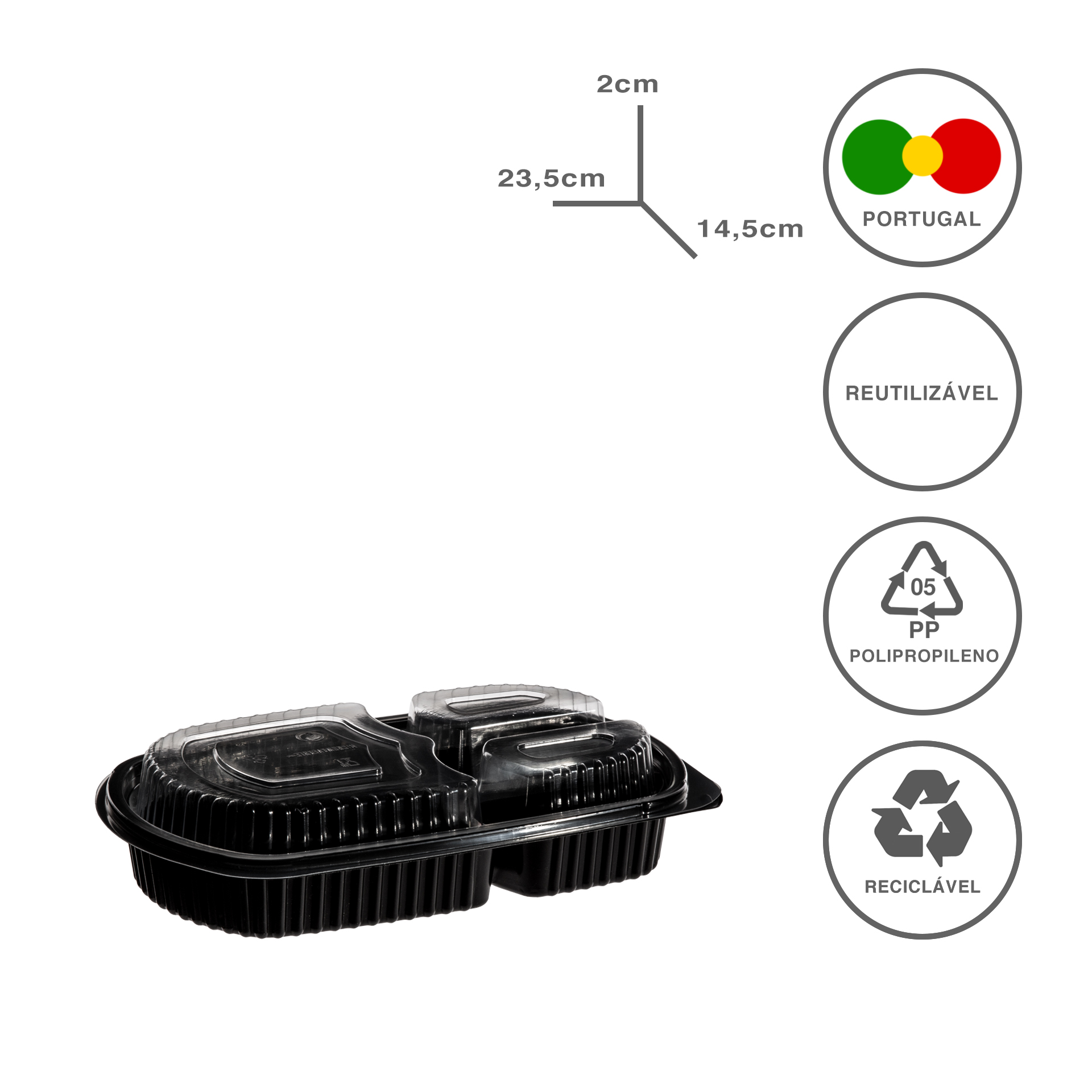 Caixa Take Away Tampa 3 Divisões 23.5X14.5X2cm Pack 100