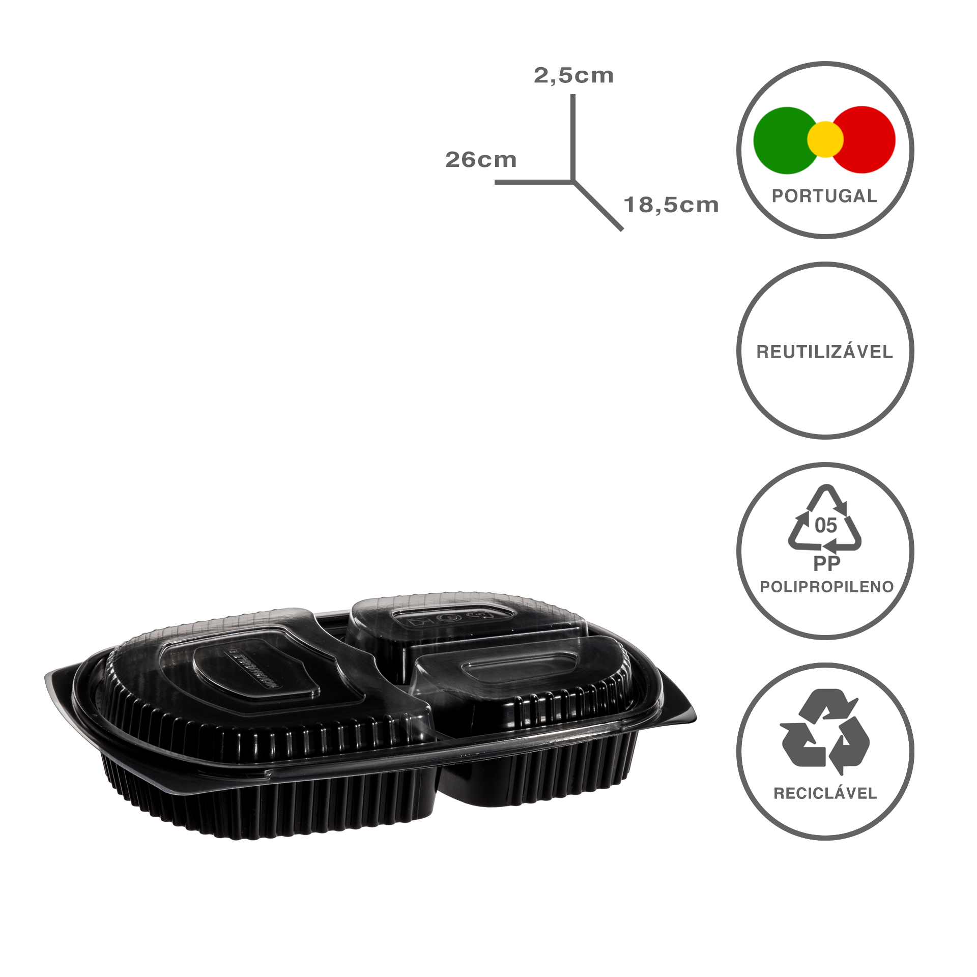 Caixa Take Away Tampa 3 Divisões 26X18.5X2.5cm Pack 101