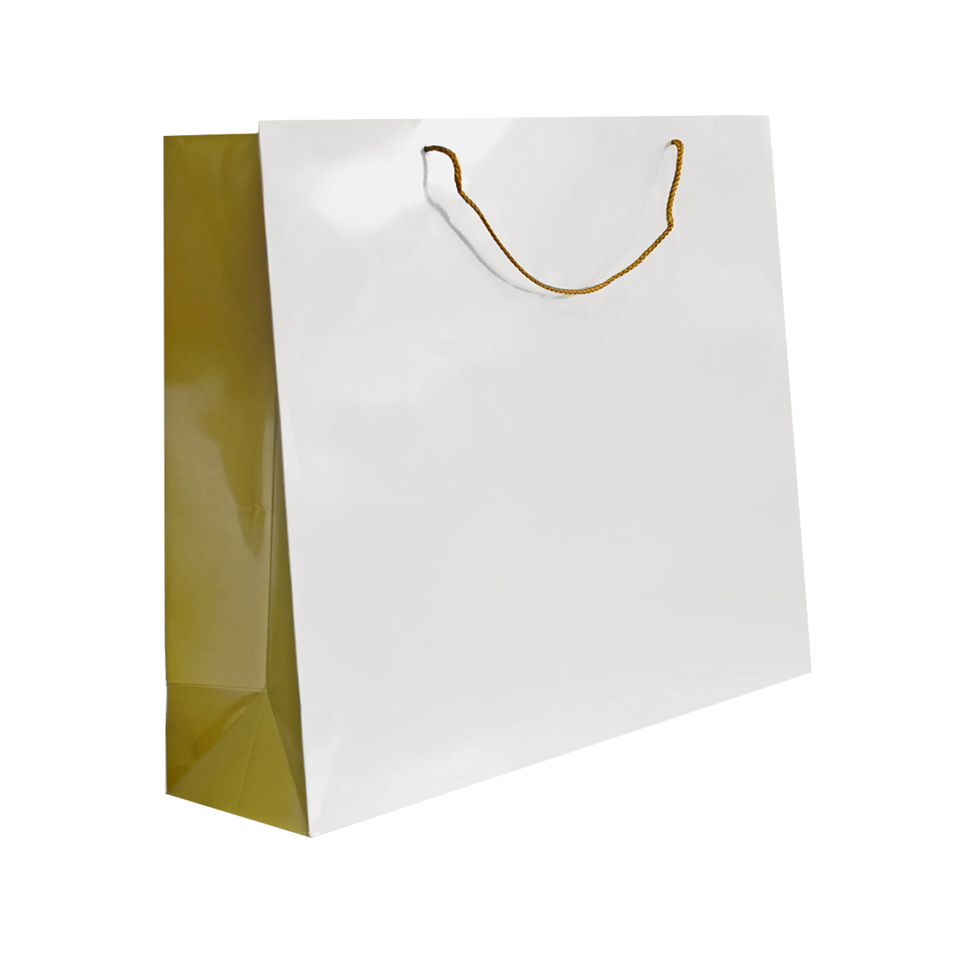 Saco Papel Asa Cordão 55X18X50cm Branco e Dourado