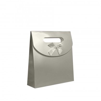 Saco Papel Lux com Lao 13X6X18cm Prateado