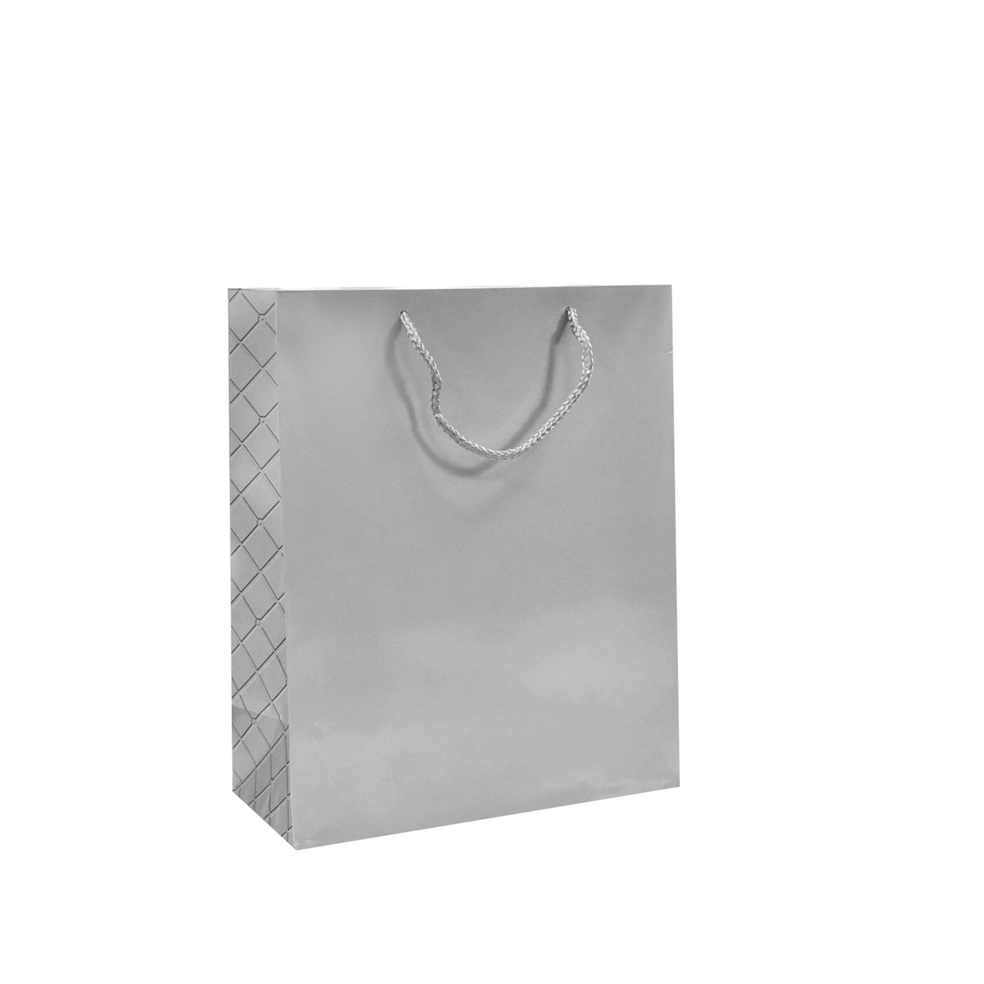 Saco Papel Asa Cordão Xadrez Prateado 26X12X32cm