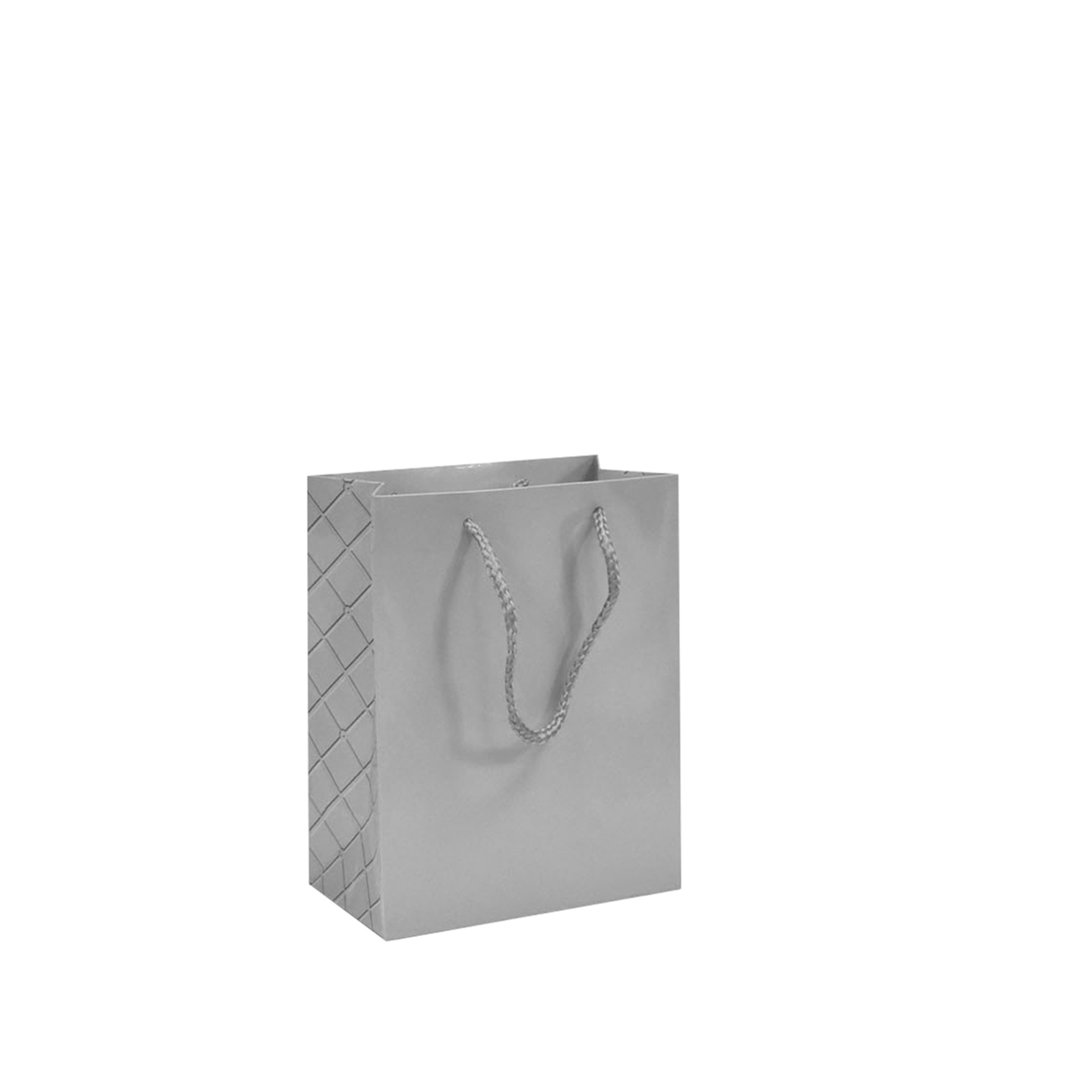 Saco Papel Asa Cordão Xadrez Prateado 14X8X18cm