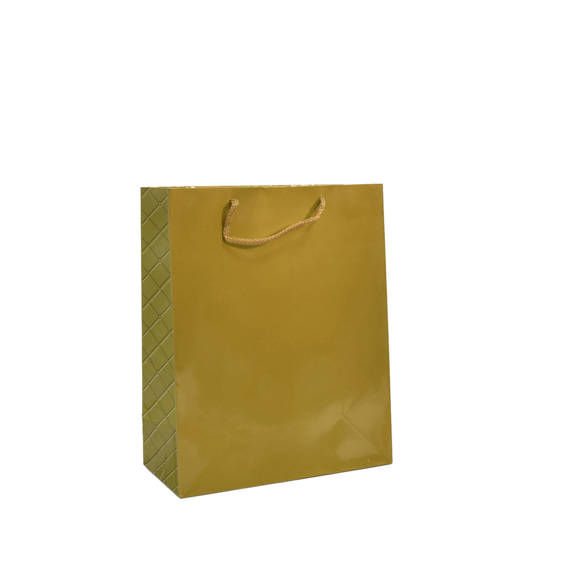 Saco Papel Asa Cordão Xadrez Dourado 55X18X50cm