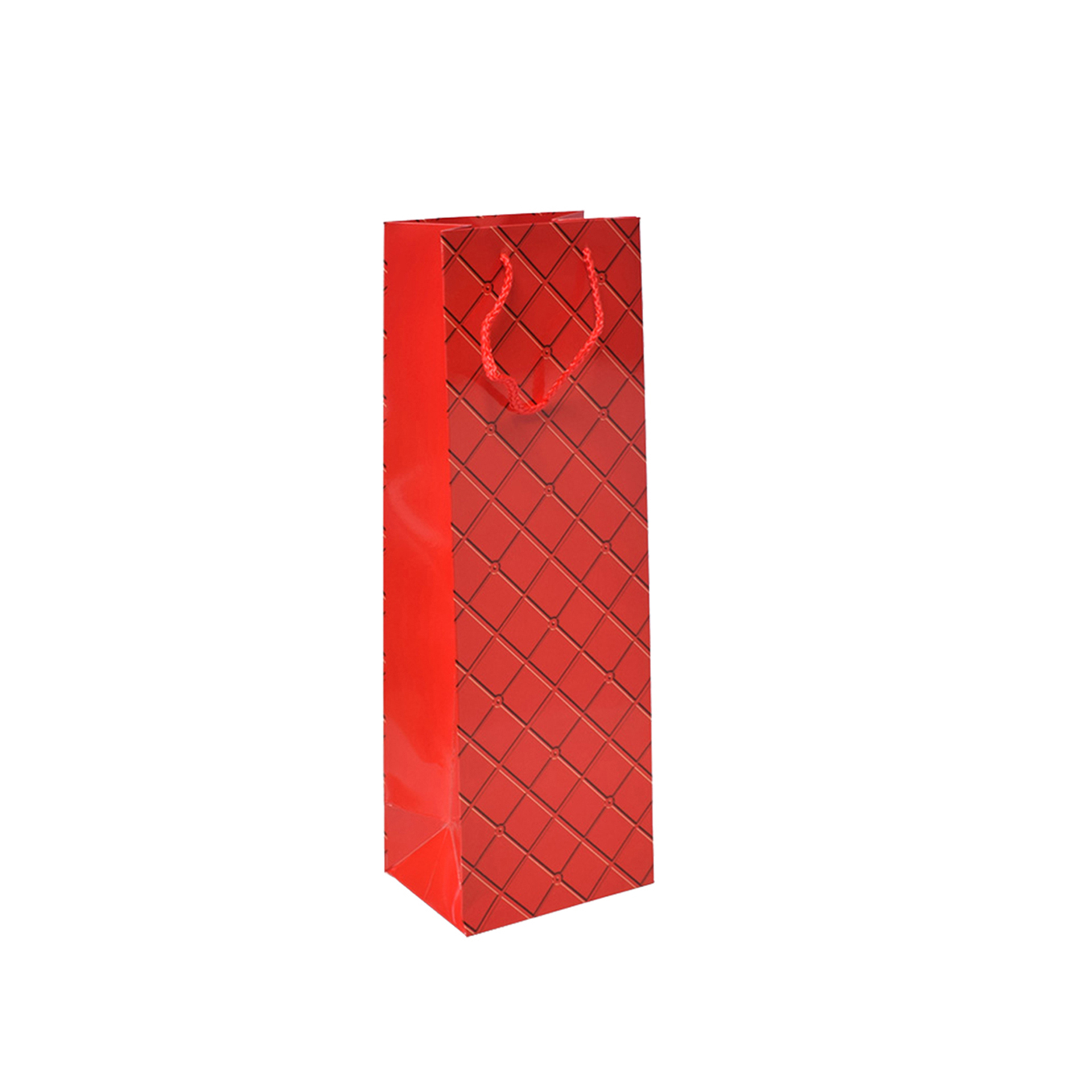 Saco Papel 1 Garrafa 12X9X36CM Xadrez Vermelho