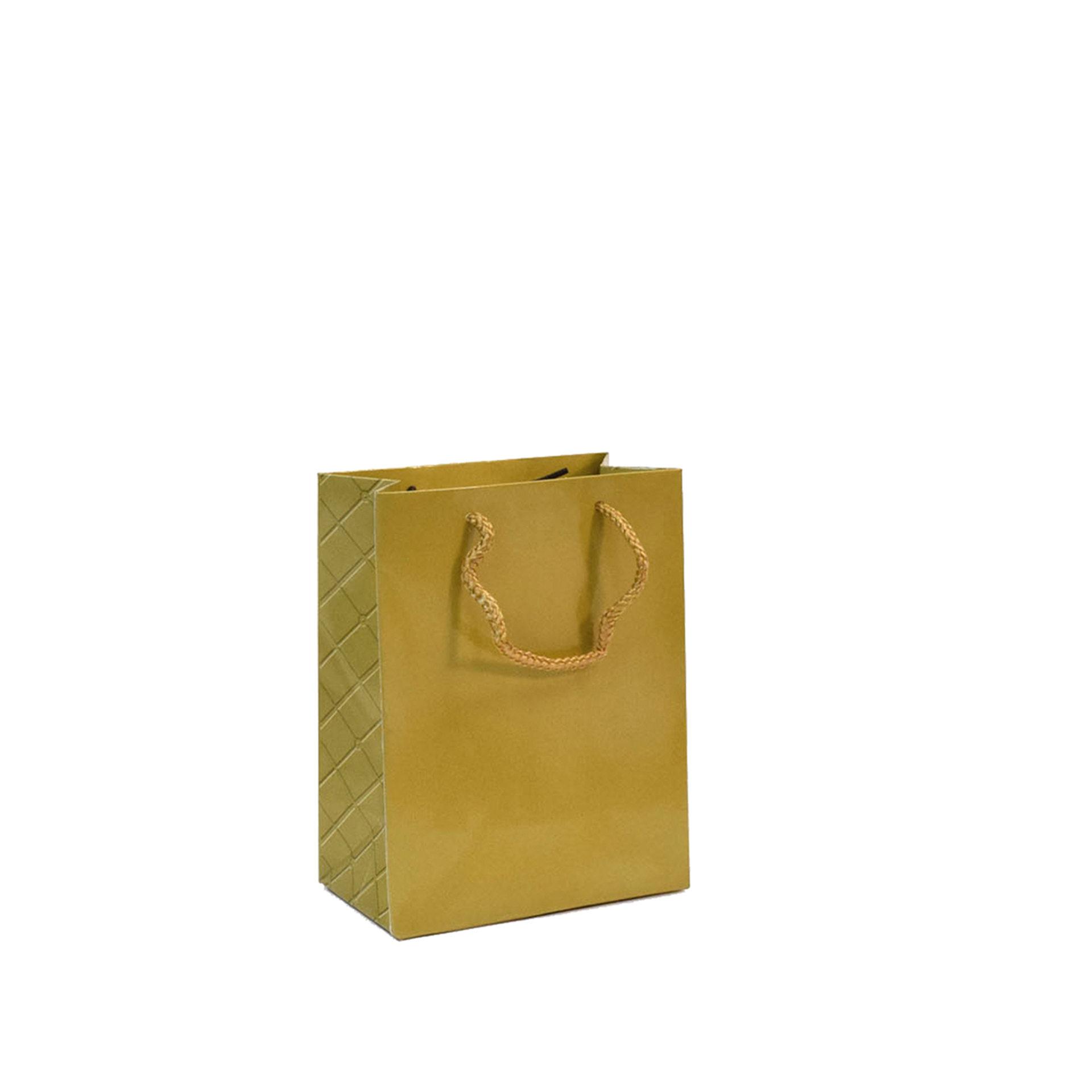 Saco Papel Asa Cordão Xadrez Dourado 14X9X18cm