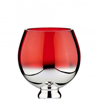 Porta Velas Vidro Prateado / Vermelho 13X40X13cm
