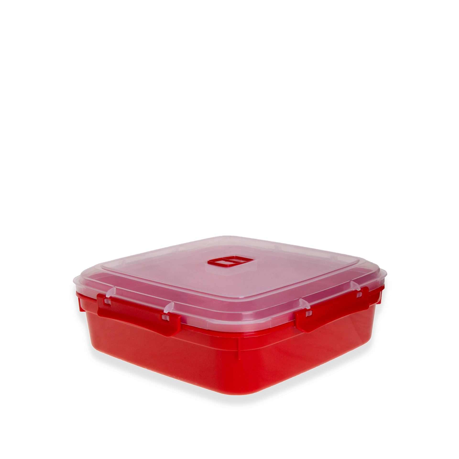 Caixa Hermética Ding Microondas Quadrado Vermelho 2000ml 21.5X21.5X8cm