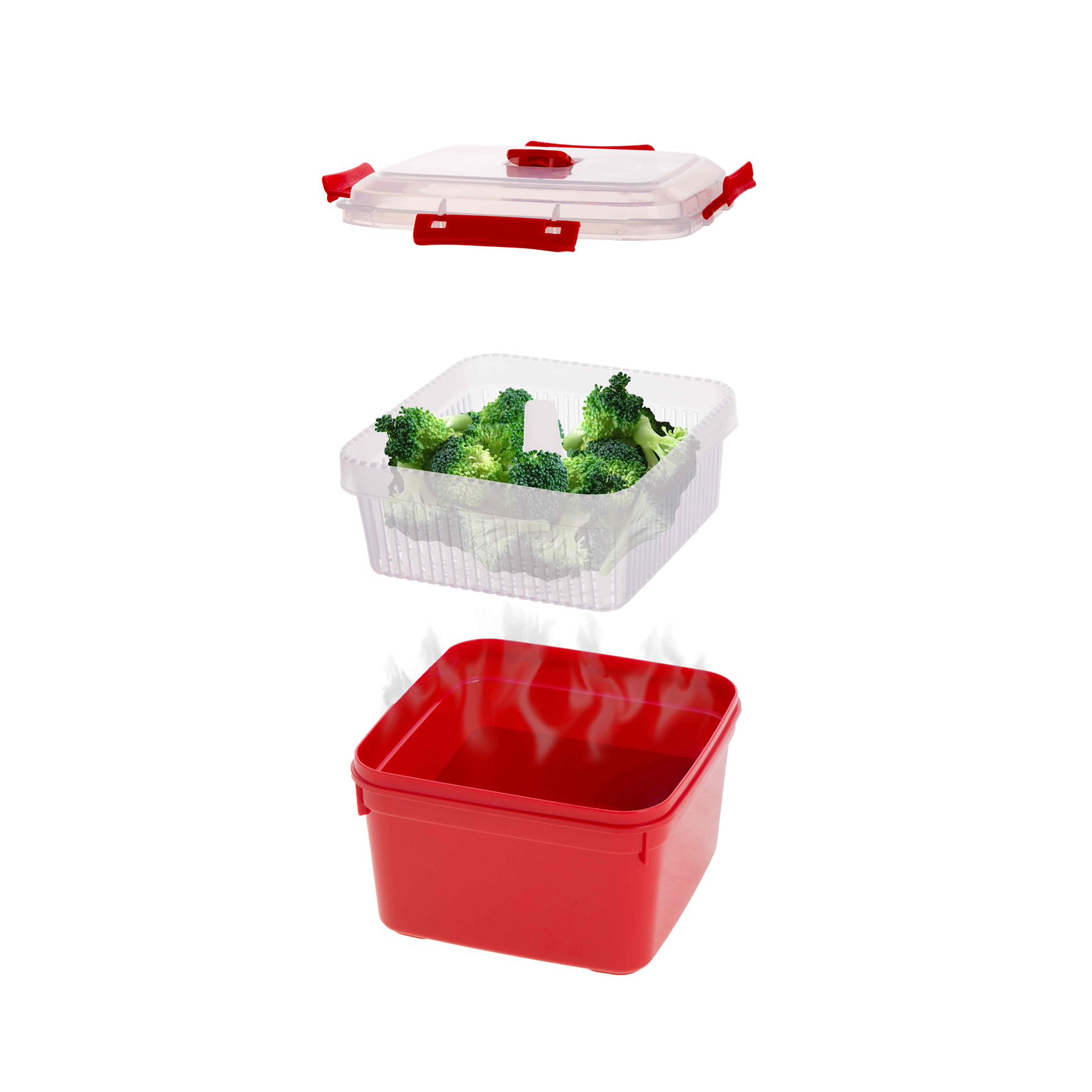 Caixa Hermética Ding Al Vapor Quadrado Vermelho 1600ml 16.5X16.5X11cm