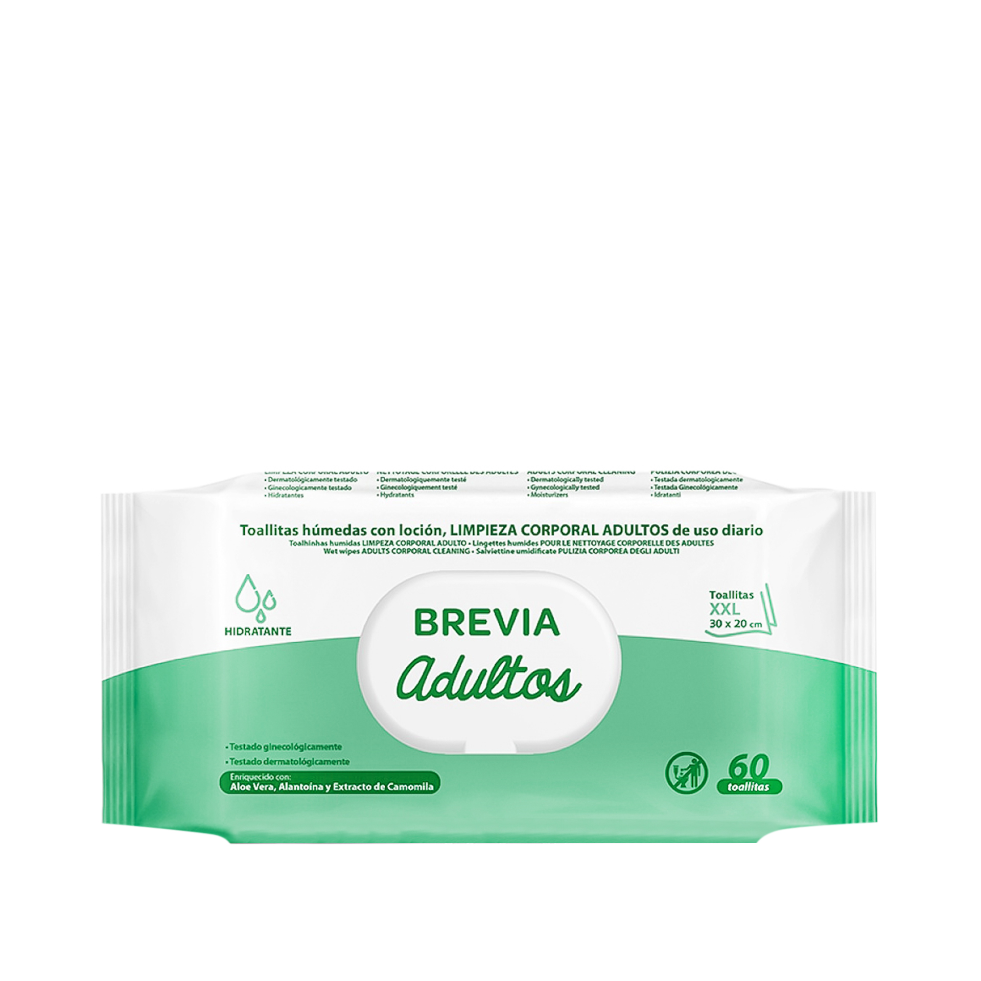 Toalhitas Brevia Corporal Adultos XXL 30X20cm Pack 60