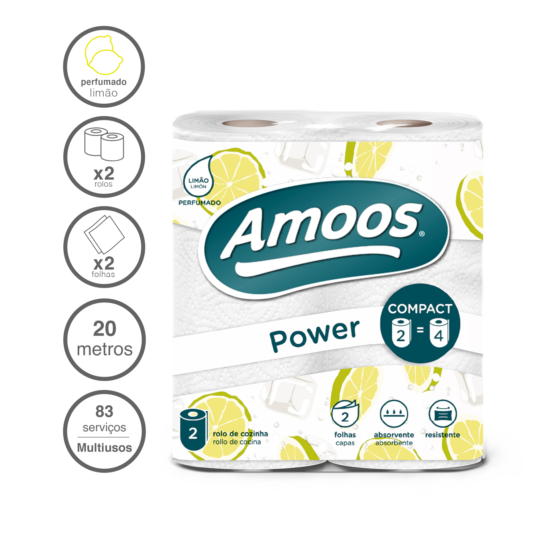 Rolo Papel Cozinha 2 Folhas 83 Serviços Limão 20m Pack 2