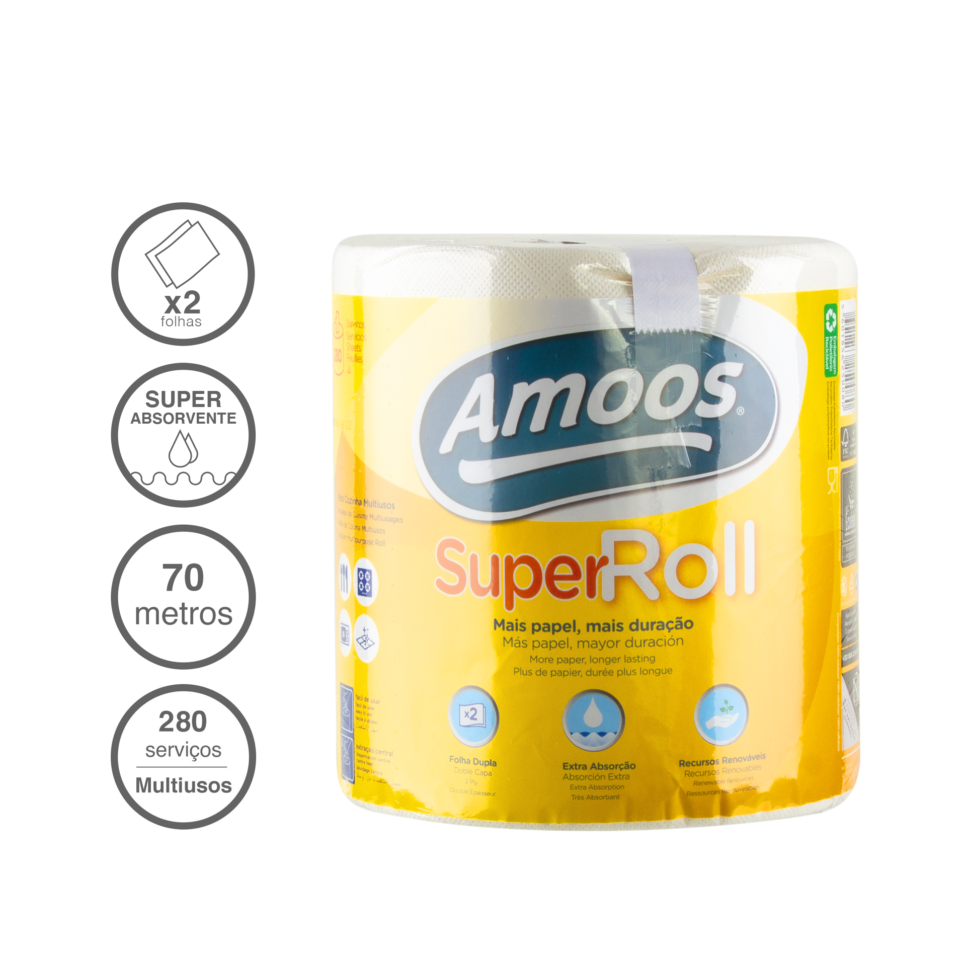 Rolo Papel Multiusos 2 Folhas 281 Serviços 1=10 70m