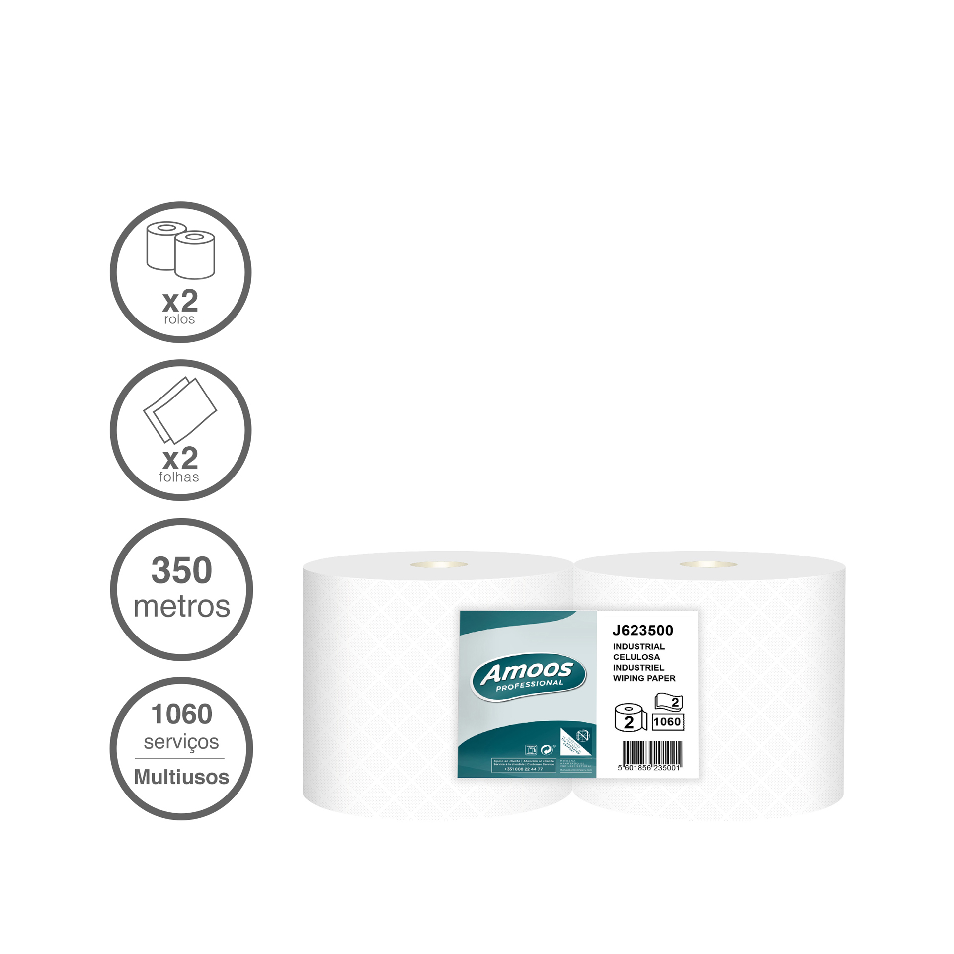 Rolo Papel Multiusos Industrial 2 Folhas 1060 Serviços 350m Pack 2