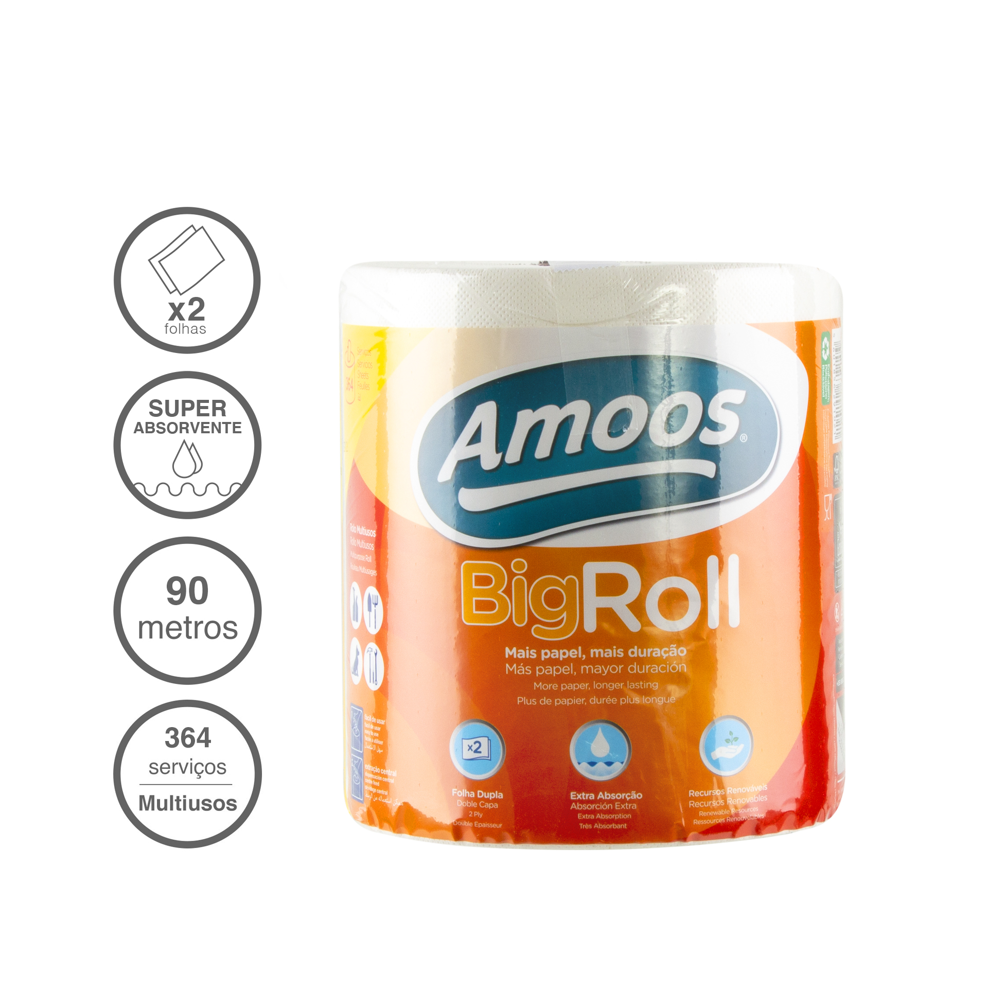 Rolo Papel Multiusos 2 Folhas 364 Serviços 1=15 90m