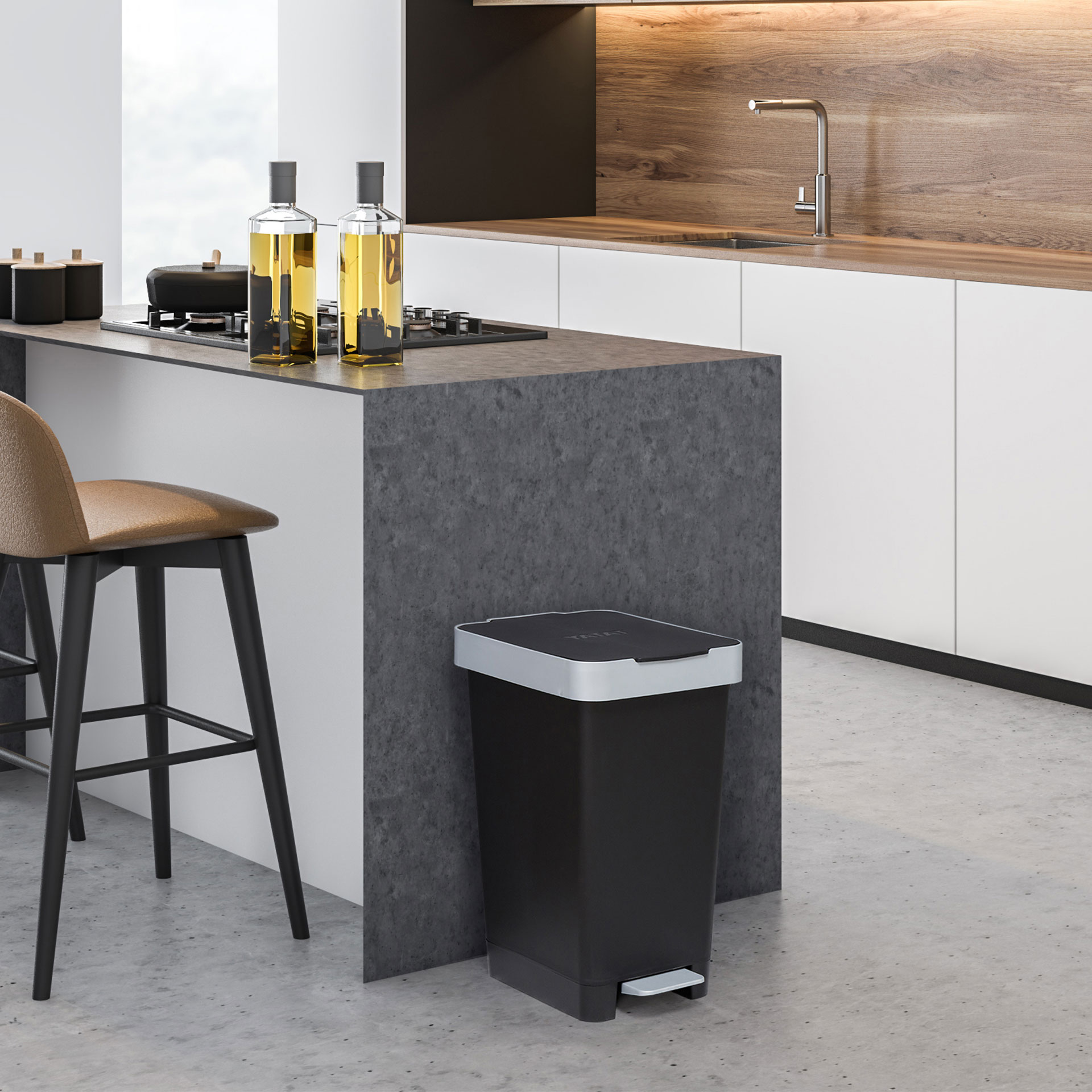 Balde Lixo com Pedal Smart Cor Sólida Preto 25L 26X36X47cm