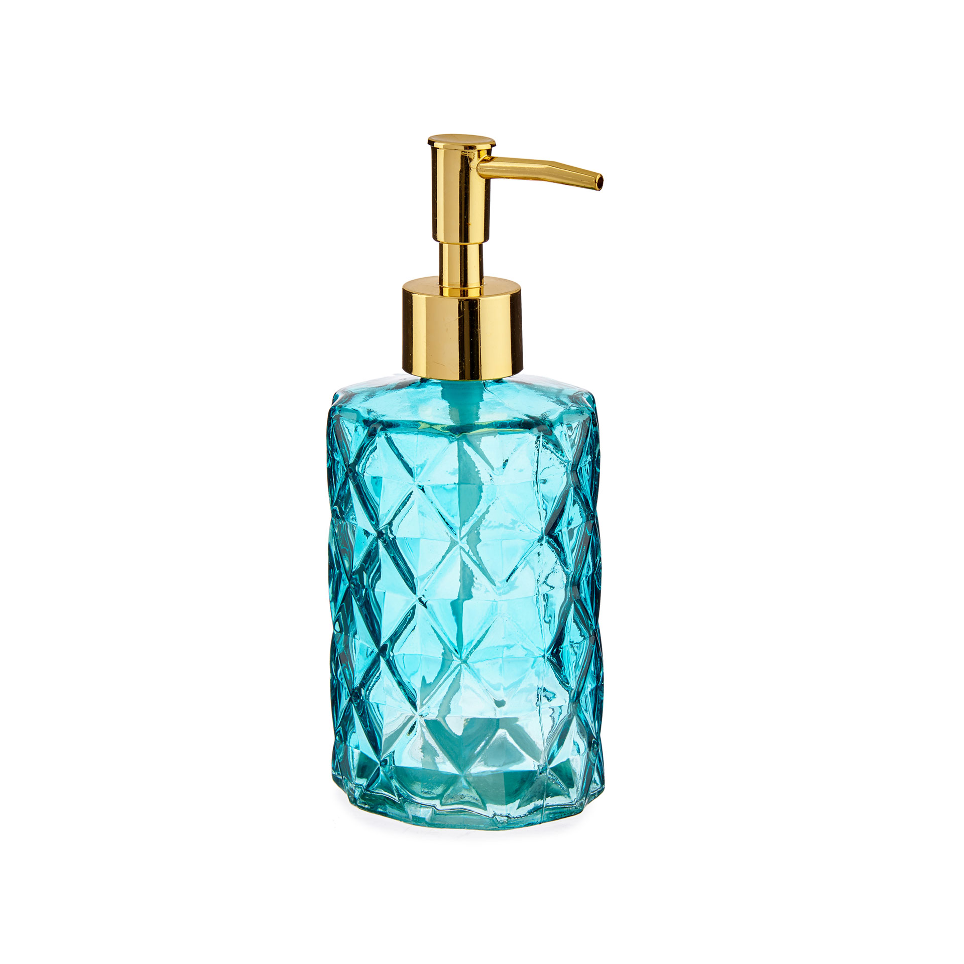 Dosificador Vidro Turquesa/Dourado 200ml 8.5X15cm