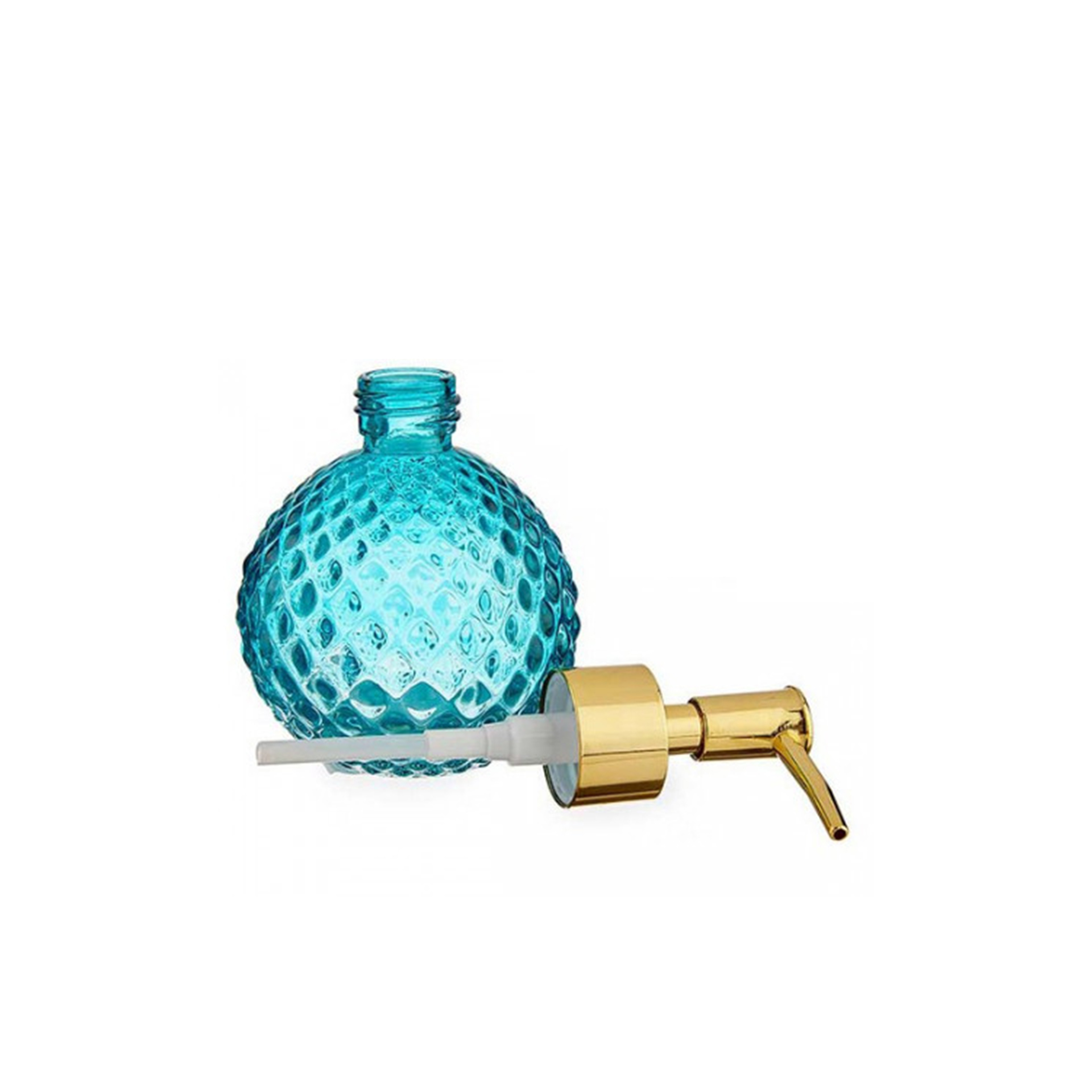 Dosificador Vidro Redondo Turquesa/Dourado 200ml 8.5X15cm