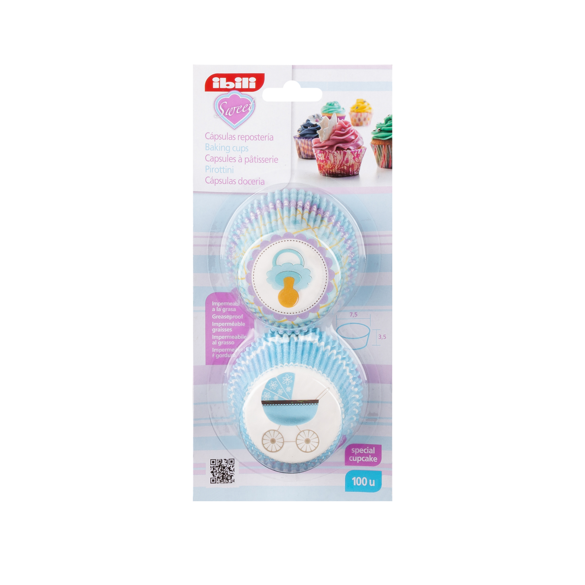 Forma Queque Papel Bebé 7.5X3.5cm Pack 100