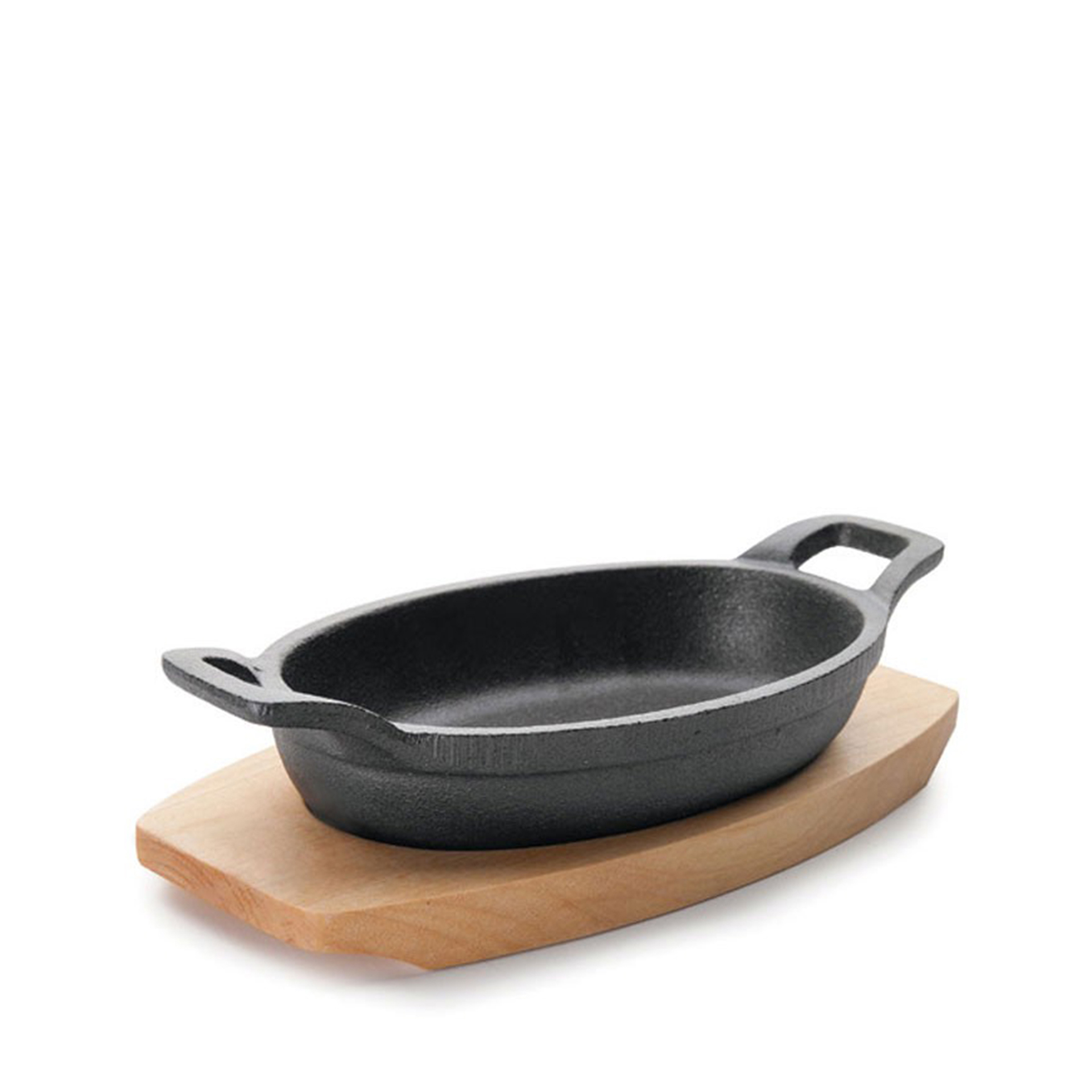 Caçarola Ferro Fundido Magma com Base Madeira Oval 15X10cm