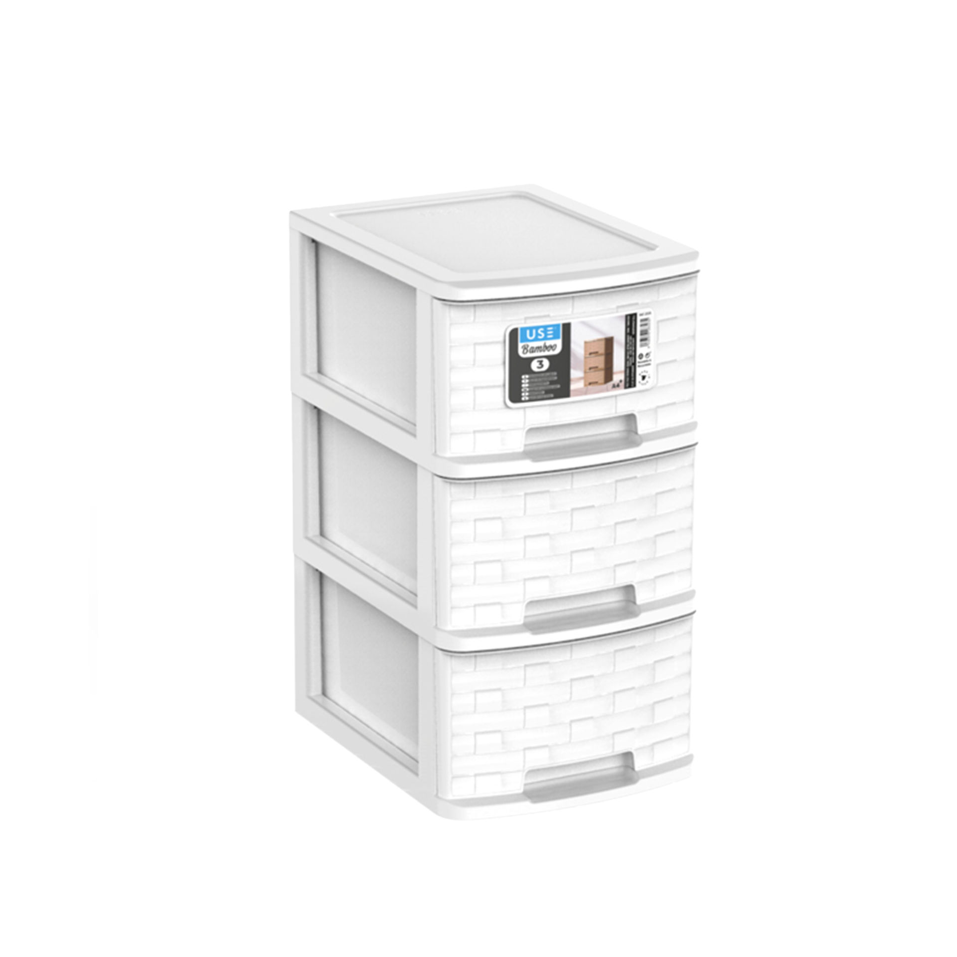 Caixa Organizadora Bamboo A4 Plus 3 Gavetas Branco 35X26X49cm
