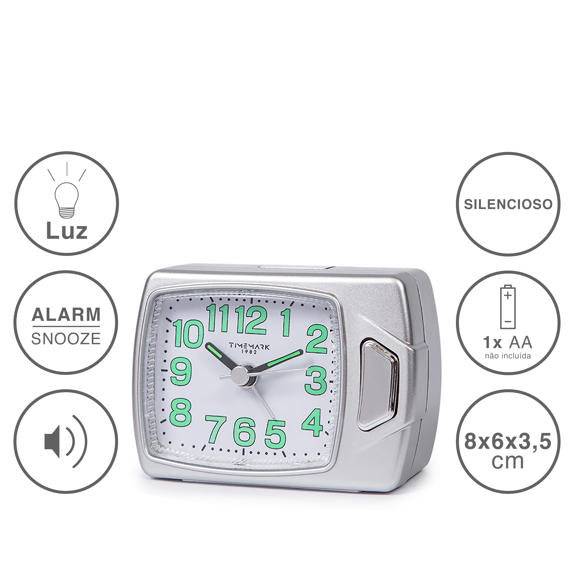 Despertador Timemark Analogico Plástico Multicor 8X6X3.5cm