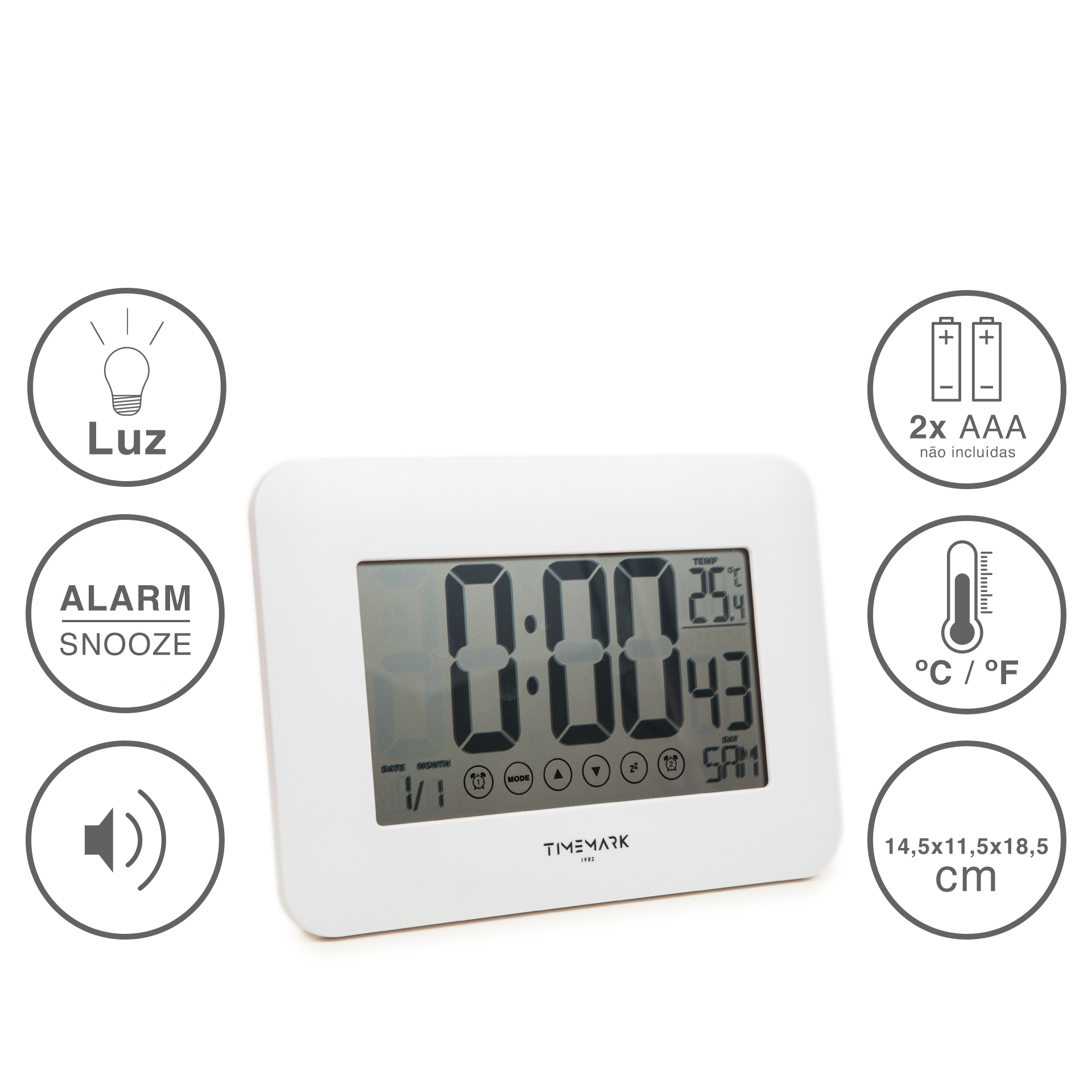 Relógio Parede Timemark Tátil Vidro Branco 24X17X2cm