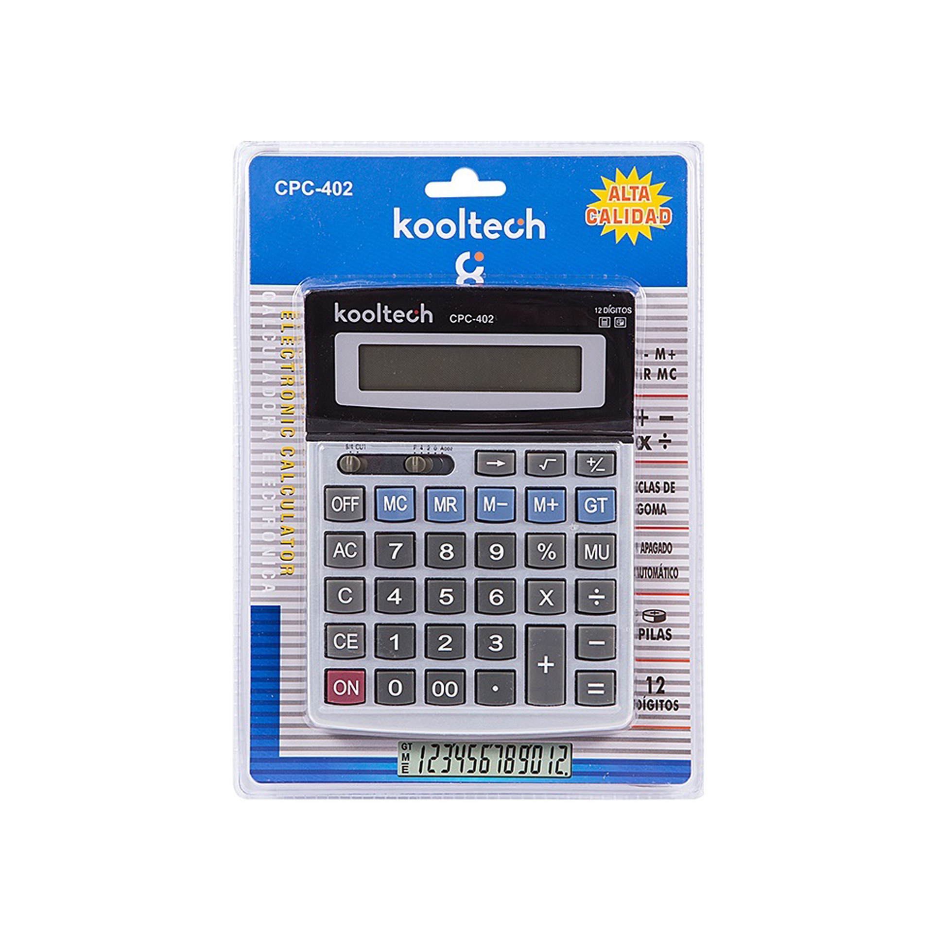 Calculadora Kooltech 12 Dígitos Plástico Cinzento 19.5X14X3.5cm