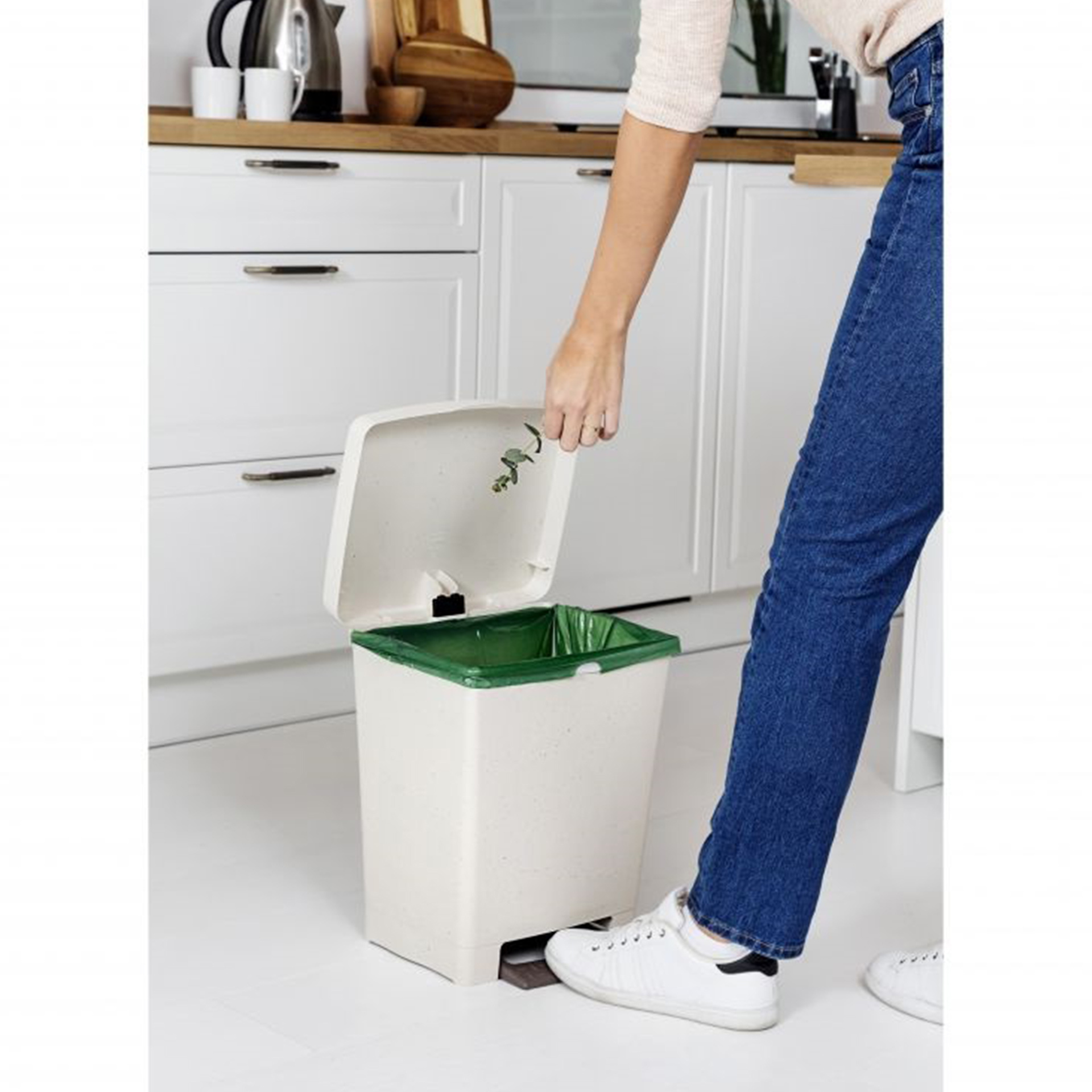 Balde Lixo com Pedal Cubik Ecohome Bege 23L / 33.5X30X39CM