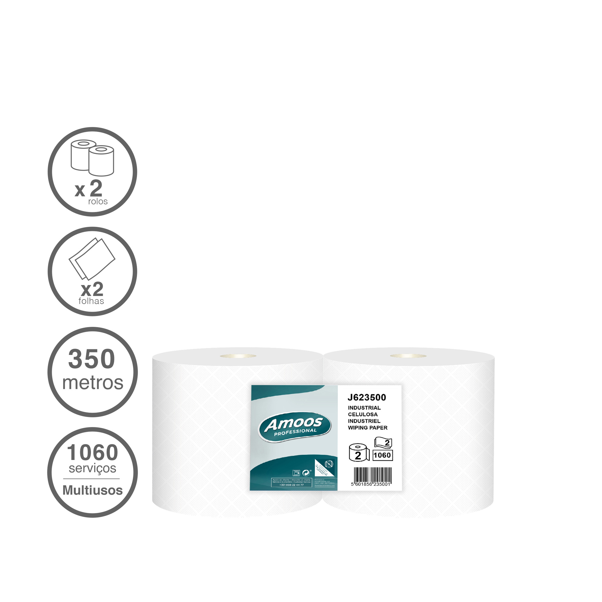 Rolo Papel Multiusos Industrial 2 Folhas 1060 Serviços 350m Pack 2