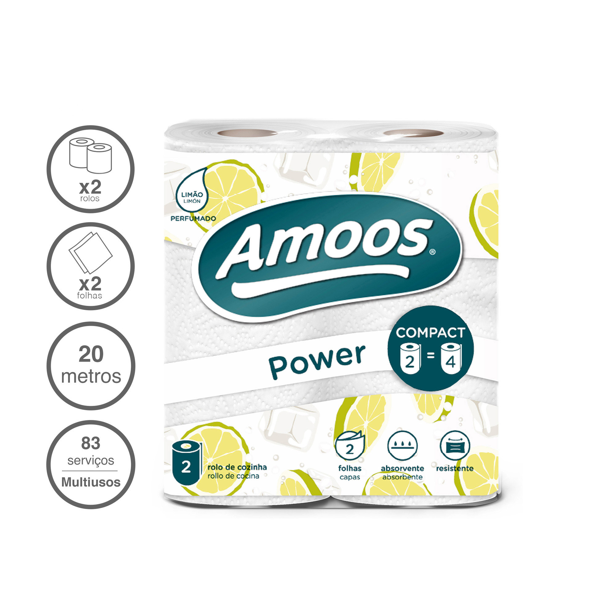 Rolo Papel Cozinha 2 Folhas 83 Serviços Limão 20m Pack 2