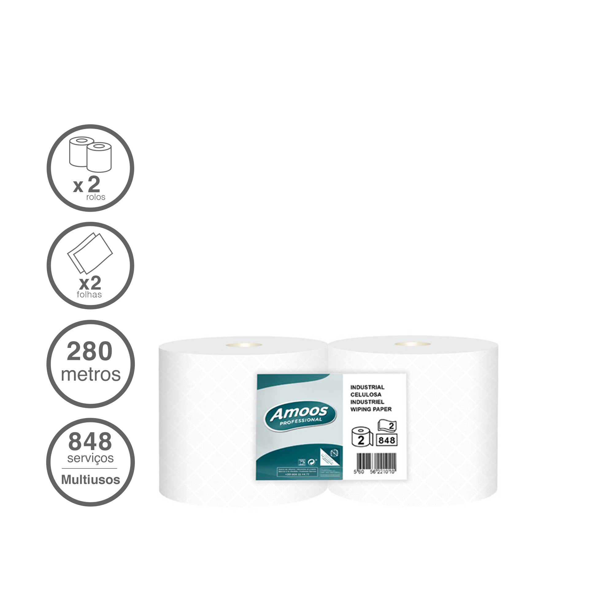 Rolo Papel Multiusos Industrial 2 Folhas 848 Serviços 280m Pack 2