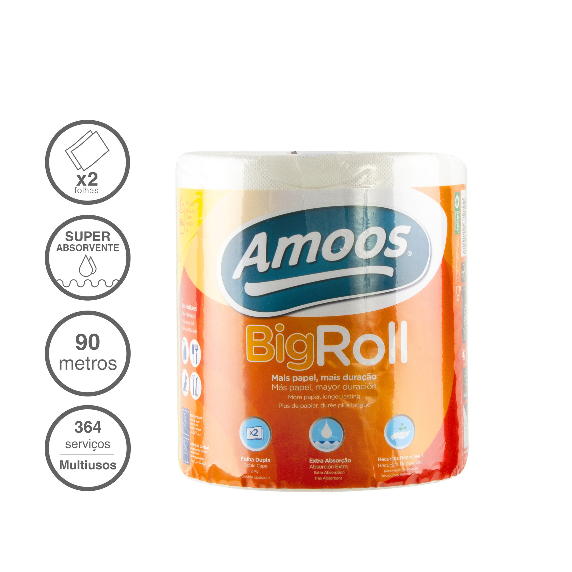 Rolo Papel Multiusos 2 Folhas 364 Serviços 1=15 90m