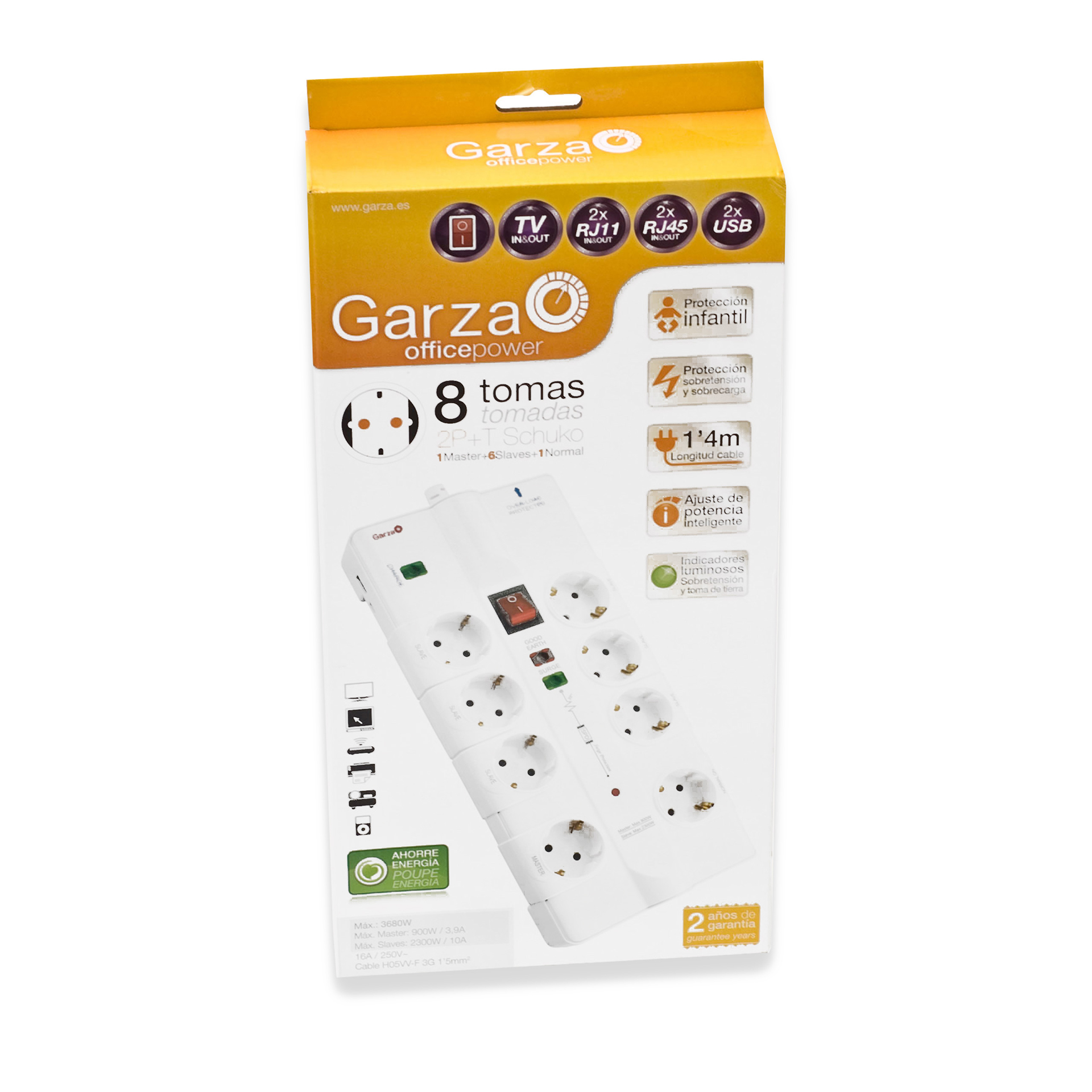 Extensão 5 Tomadas com Interruptor+Usb+Tv+Rj11 1.4M