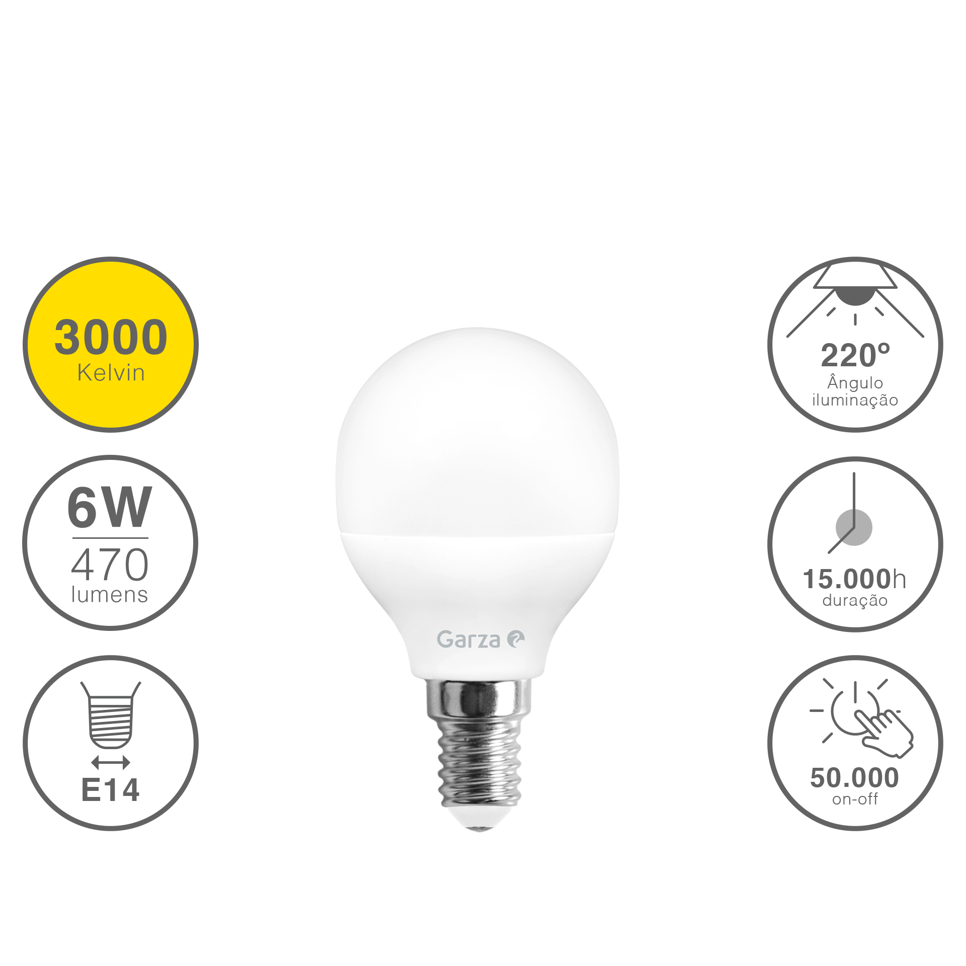 Lâmpada Led Esférica E14 6W Luz Quente