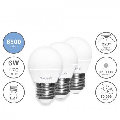 Lmpada Led Esfrica E27 6W Luz Fria Pack 3