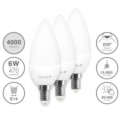 Lmpada Led Vela E14 6W Luz Neutra Pack 3