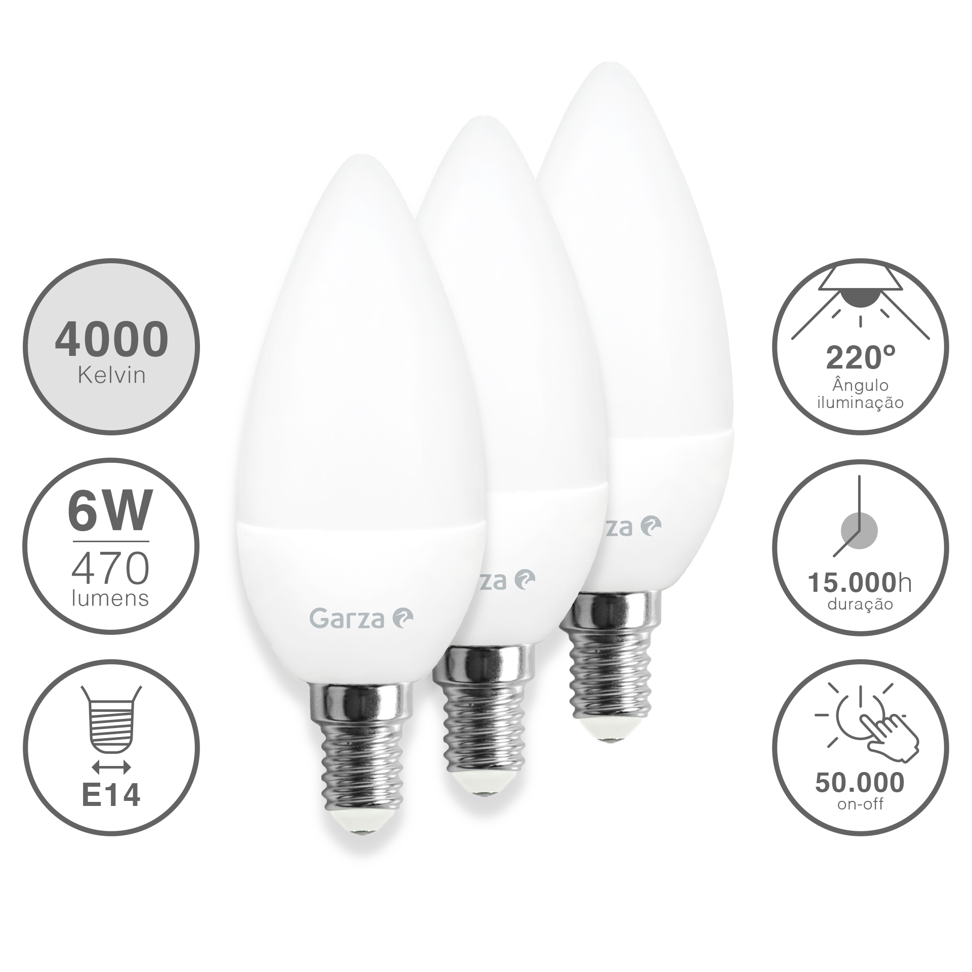 Lâmpada Led Vela E14 6W Luz Neutra Pack 3