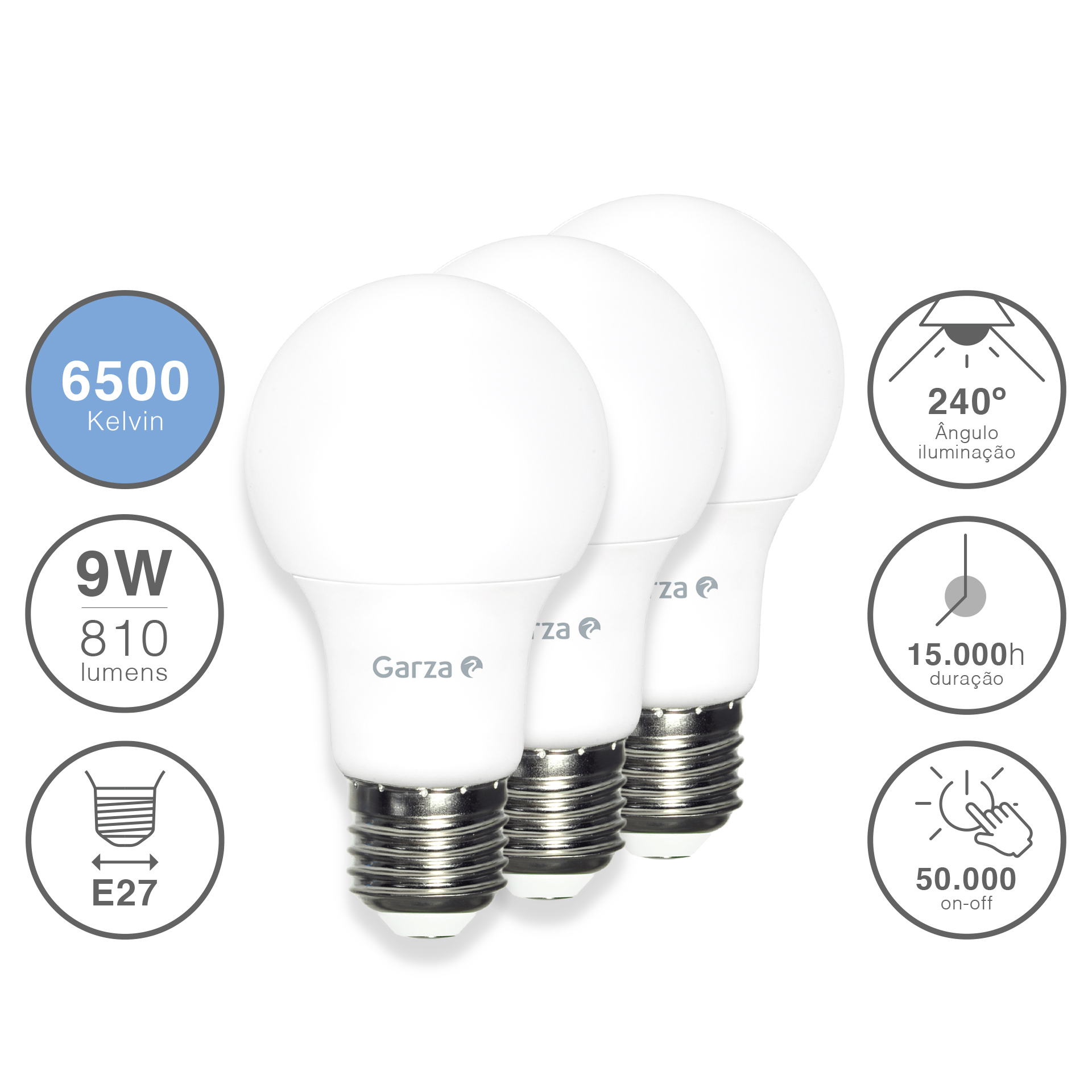 Lâmpada Led Standard E27 9W Luz Fria Pack 3